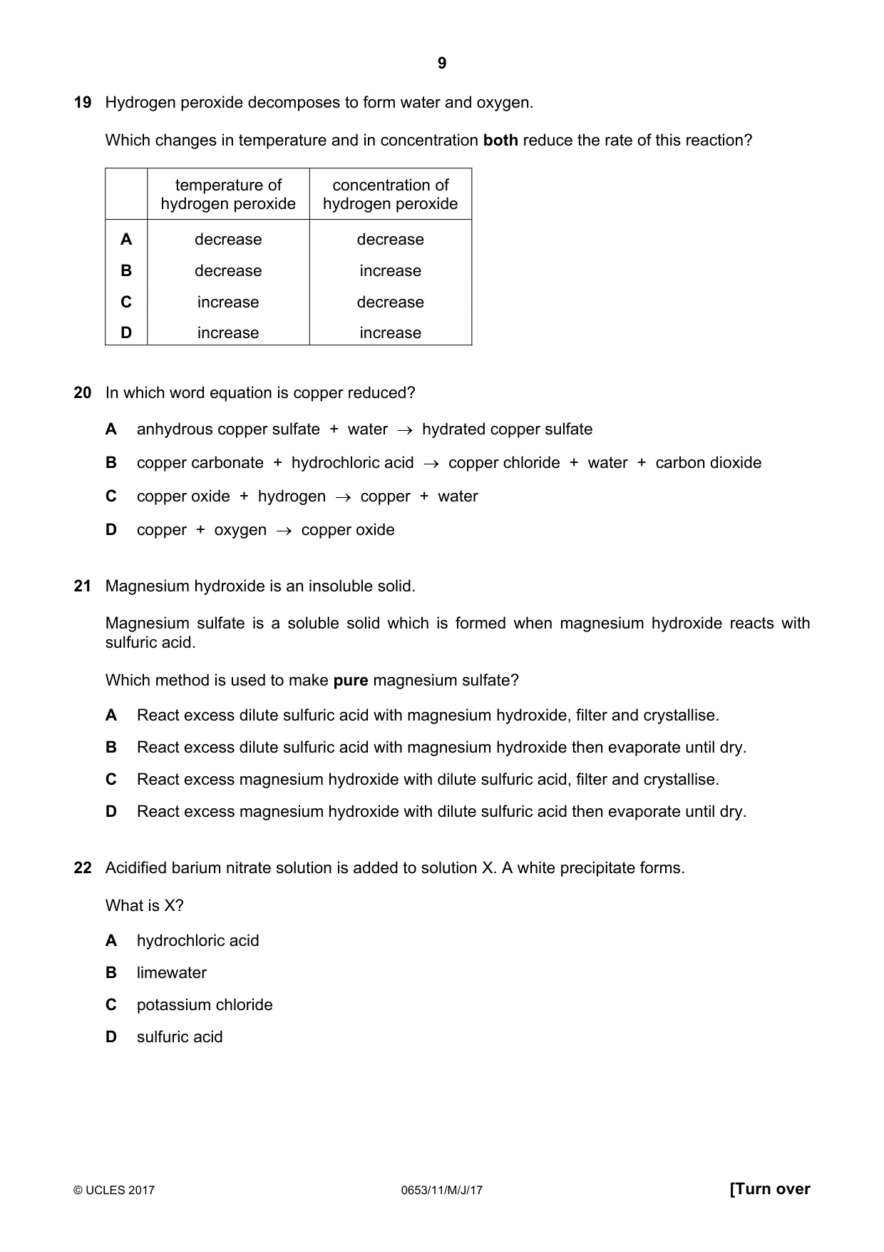 Cambridge IGCSE Science - Combined 0653 2017 May/June Paper 1 · Variant 1 question paper, page 9 of 20