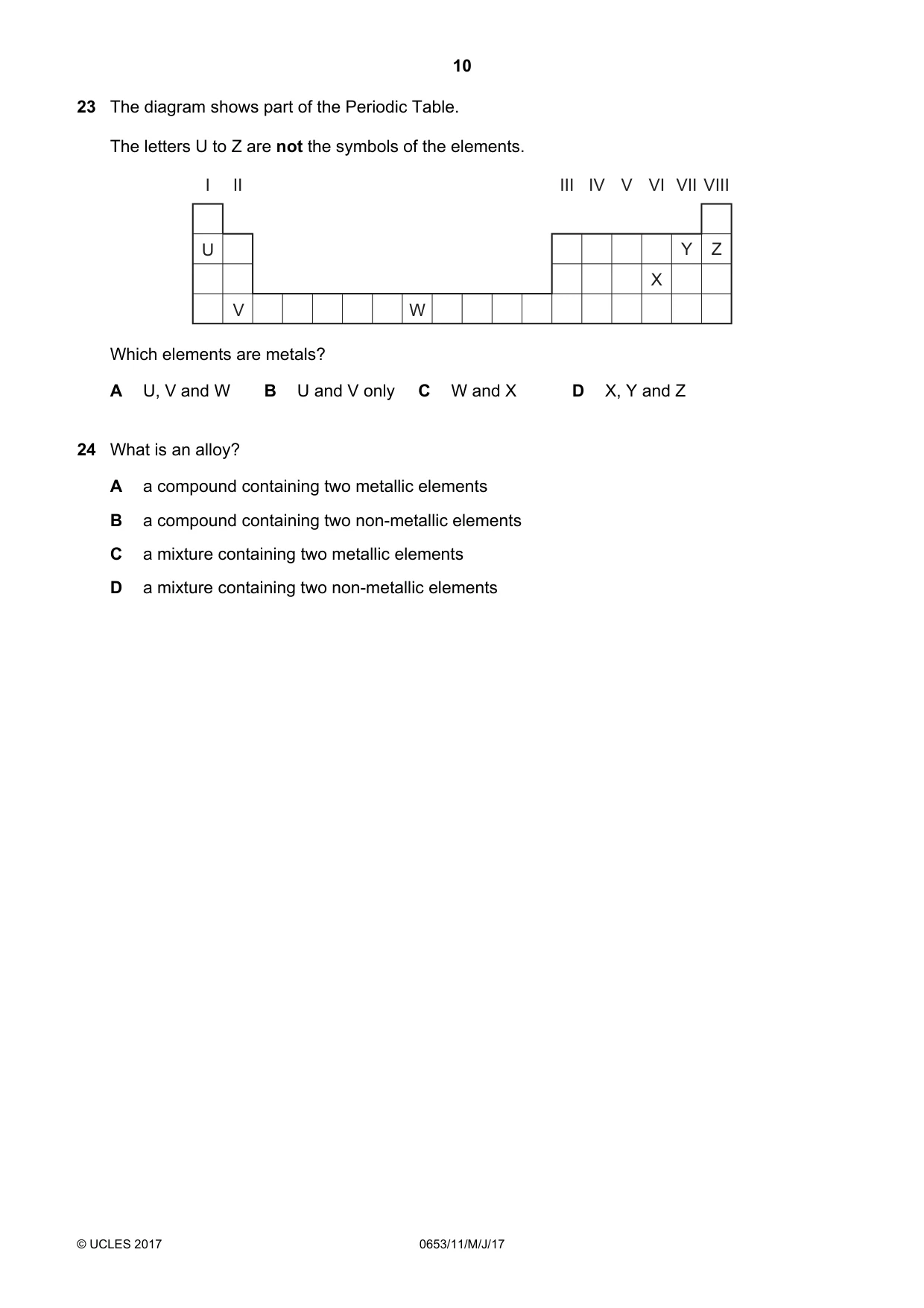 Cambridge IGCSE Science - Combined 0653 2017 May/June Paper 1 · Variant 1 question paper, page 10 of 20