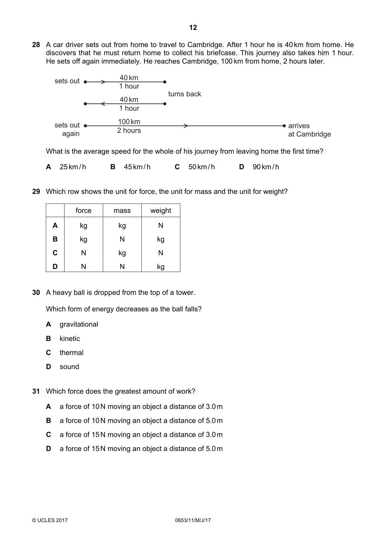 Cambridge IGCSE Science - Combined 0653 2017 May/June Paper 1 · Variant 1 question paper, page 12 of 20