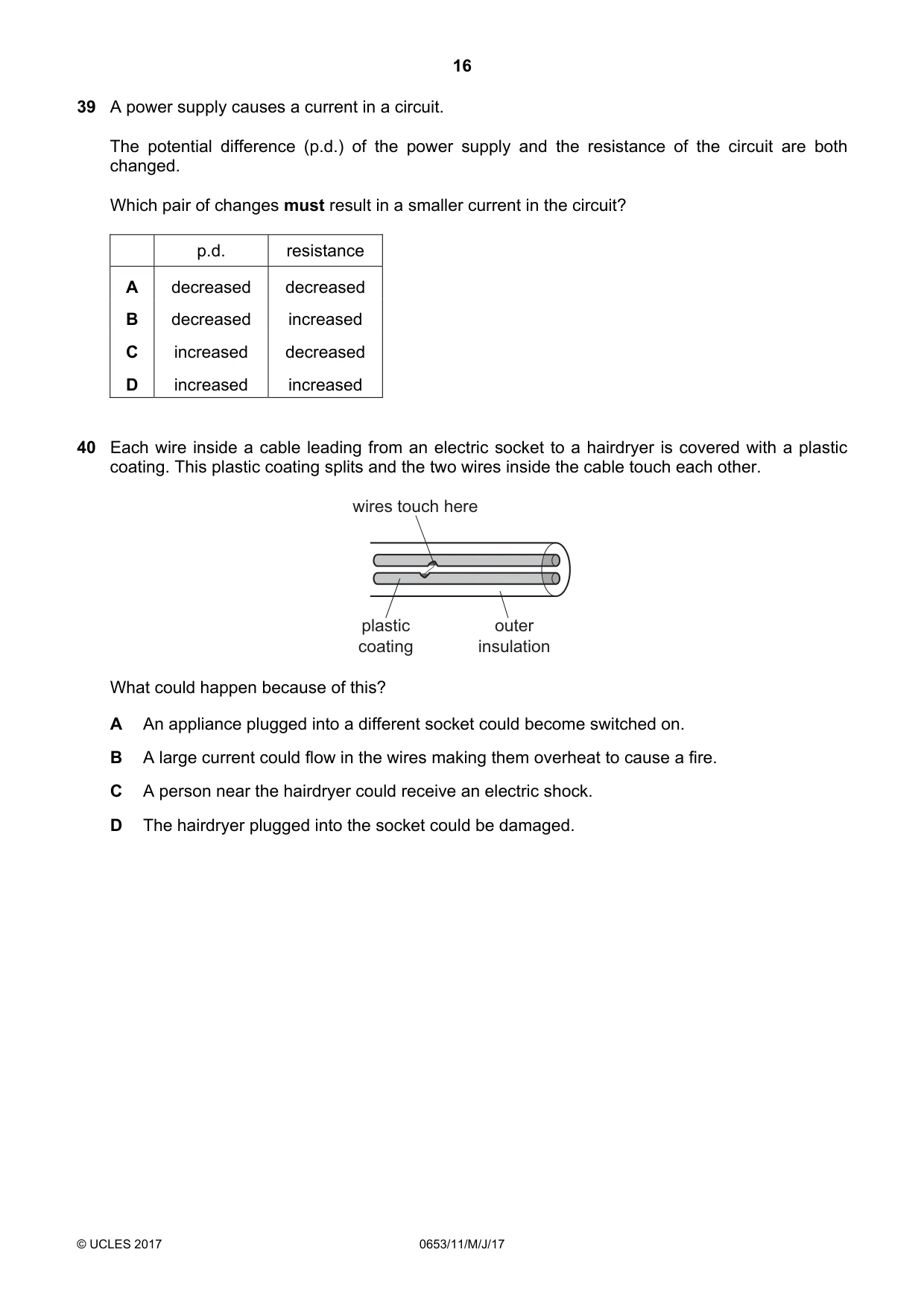 Cambridge IGCSE Science - Combined 0653 2017 May/June Paper 1 · Variant 1 question paper, page 16 of 20