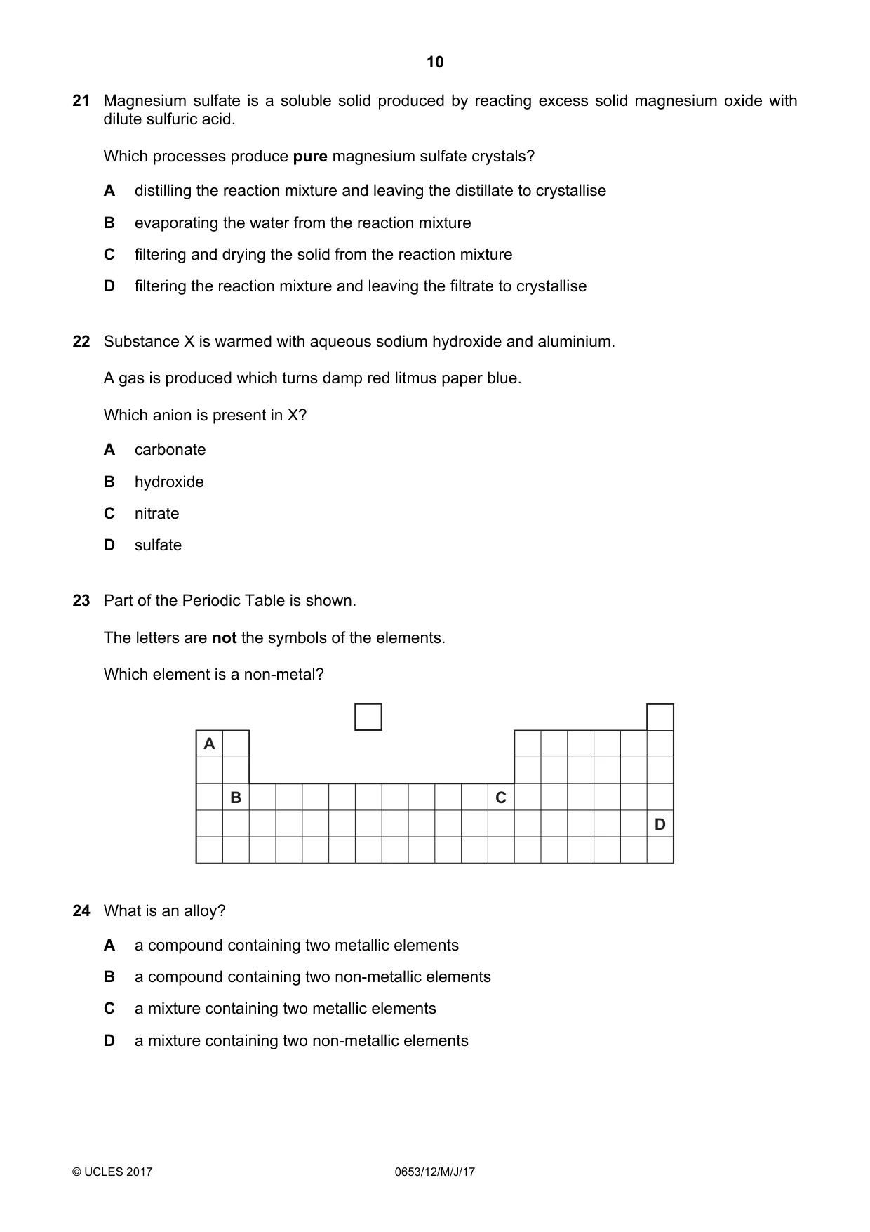 Cambridge IGCSE Science - Combined 0653 2017 May/June Paper 1 · Variant 2 question paper, page 10 of 20