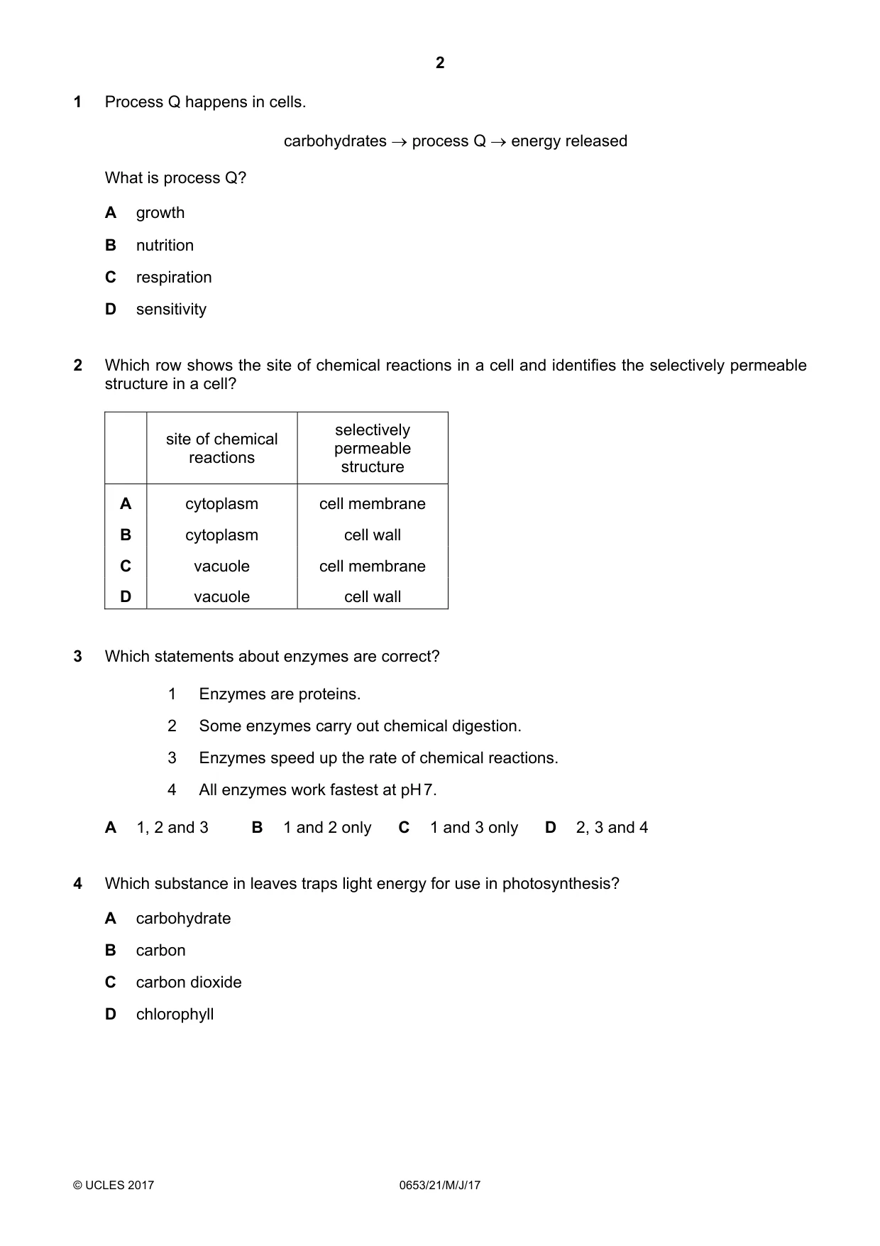 Cambridge IGCSE Science - Combined 0653 2017 May/June Paper 2 · Variant 1 question paper, page 2 of 20