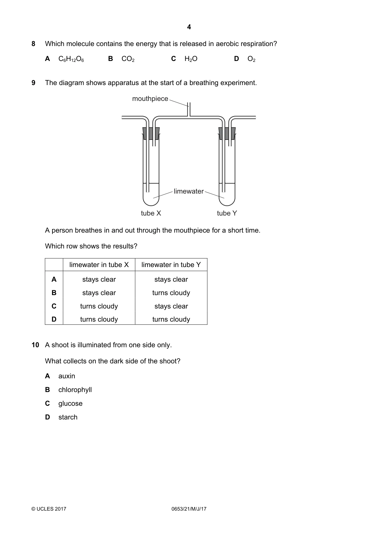 Cambridge IGCSE Science - Combined 0653 2017 May/June Paper 2 · Variant 1 question paper, page 4 of 20