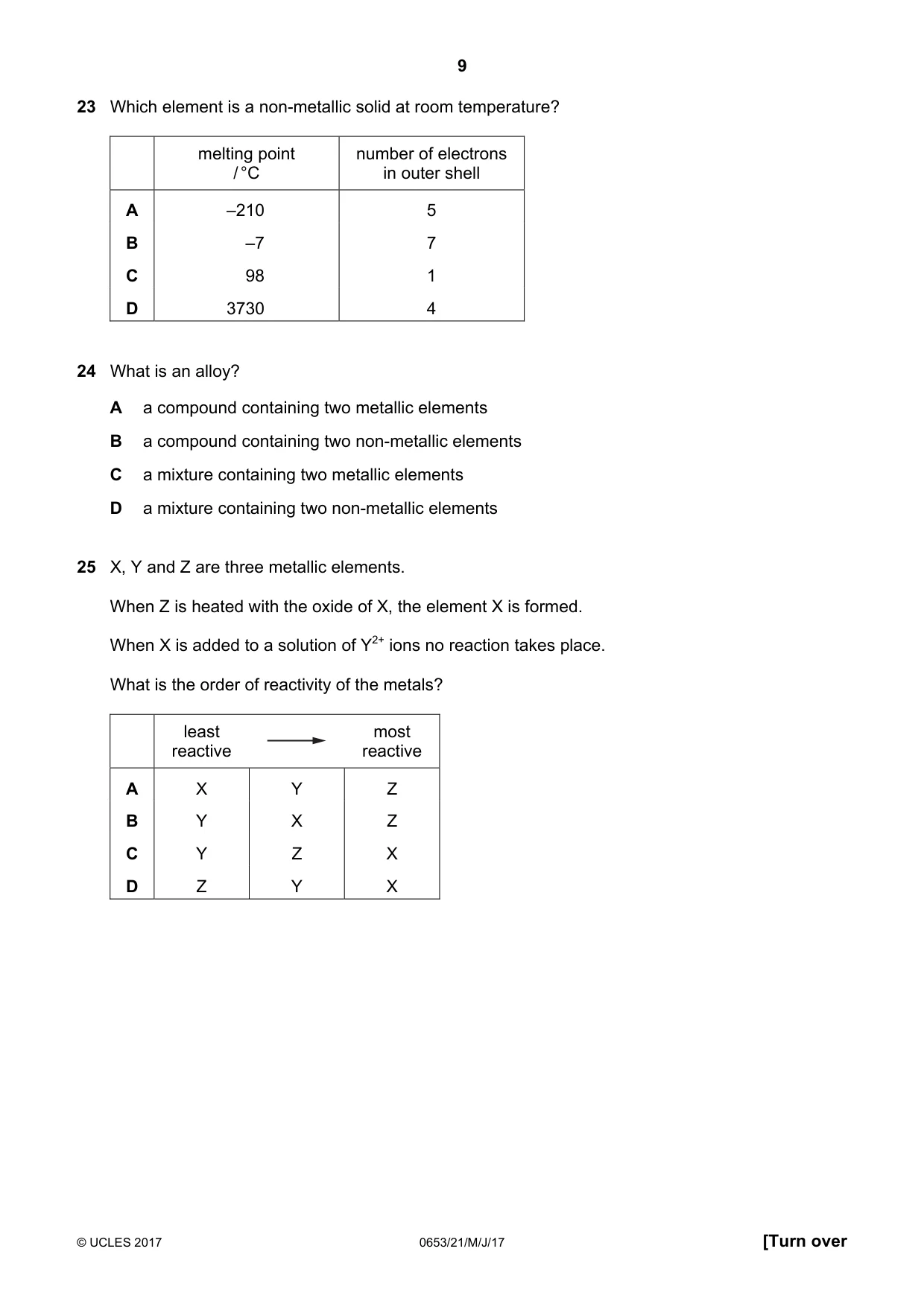 Cambridge IGCSE Science - Combined 0653 2017 May/June Paper 2 · Variant 1 question paper, page 9 of 20