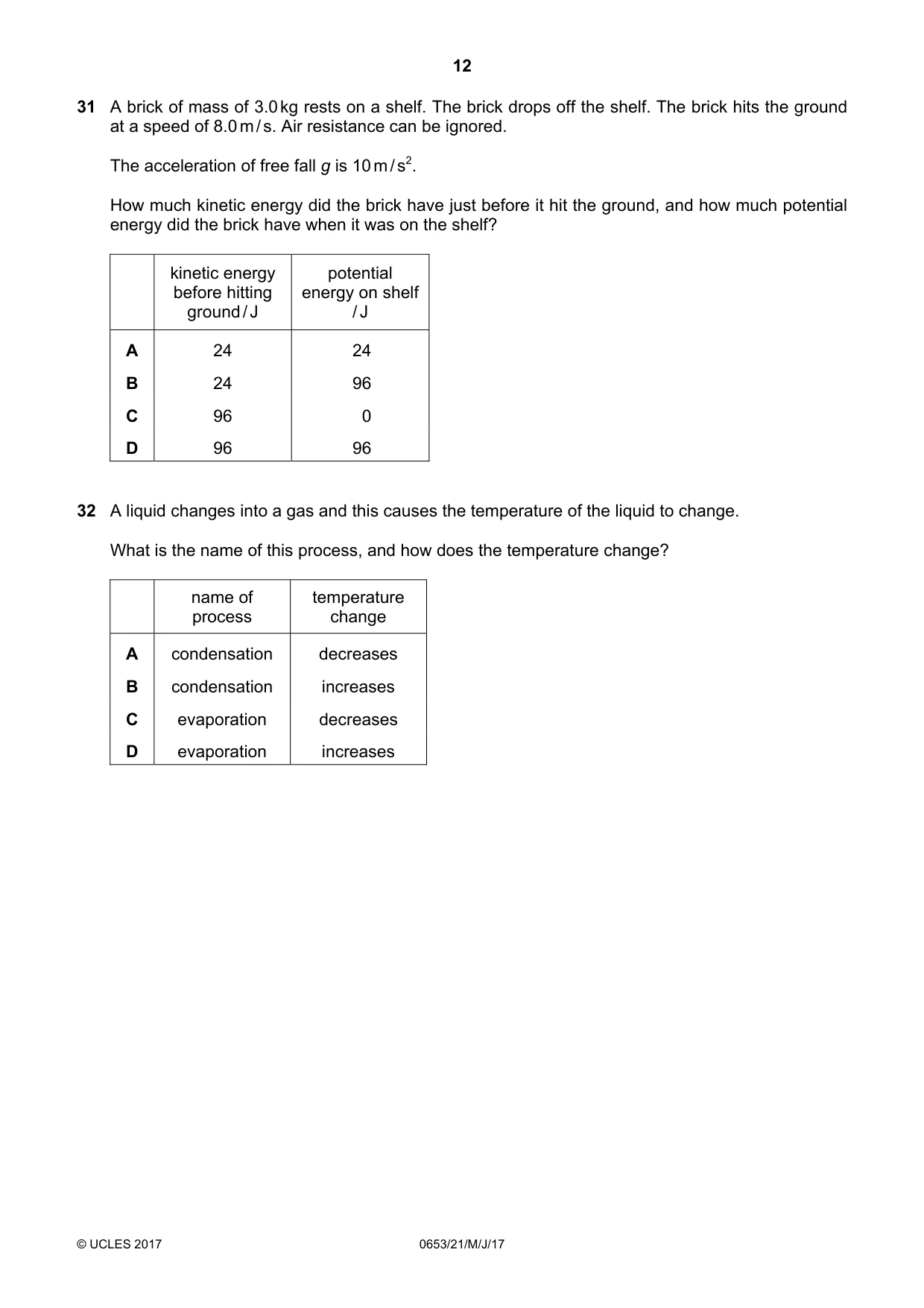 Cambridge IGCSE Science - Combined 0653 2017 May/June Paper 2 · Variant 1 question paper, page 12 of 20