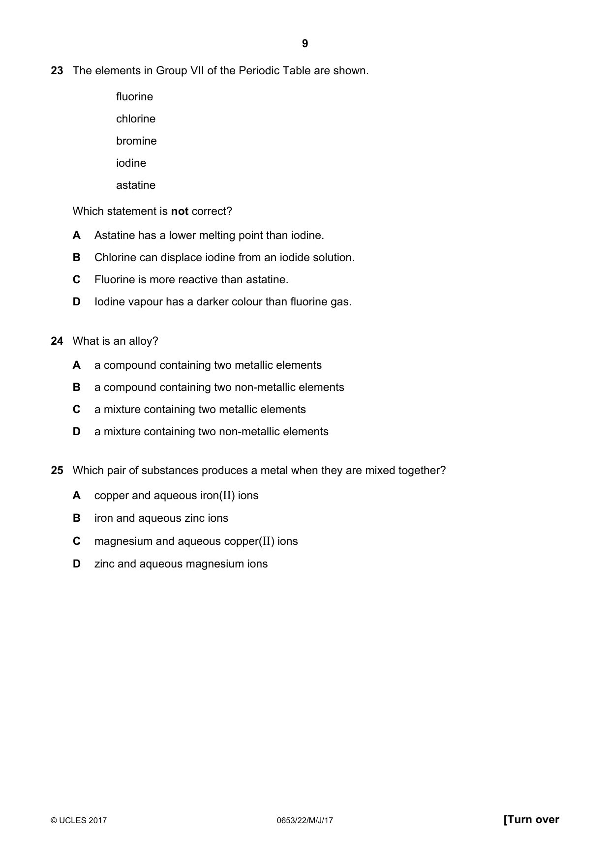 Cambridge IGCSE Science - Combined 0653 2017 May/June Paper 2 · Variant 2 question paper, page 9 of 16