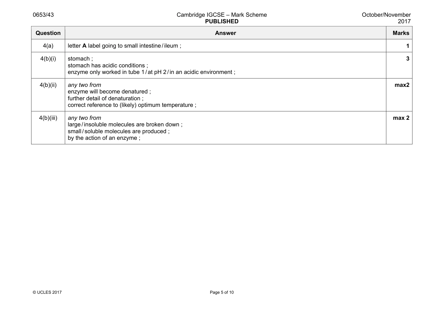 Mark scheme, page 5 of 10