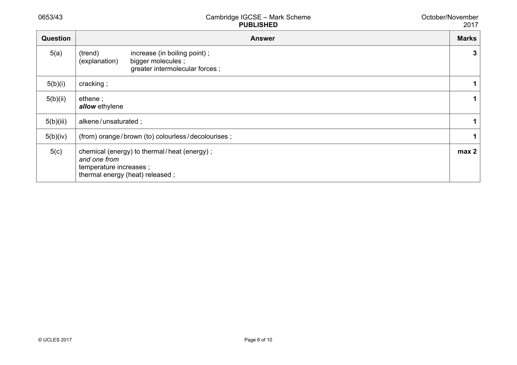 Mark scheme, page 6 of 10