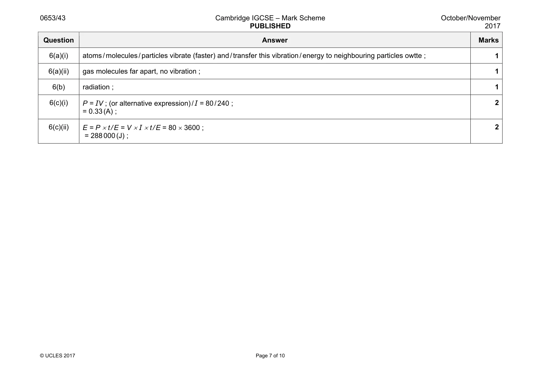 Mark scheme, page 7 of 10