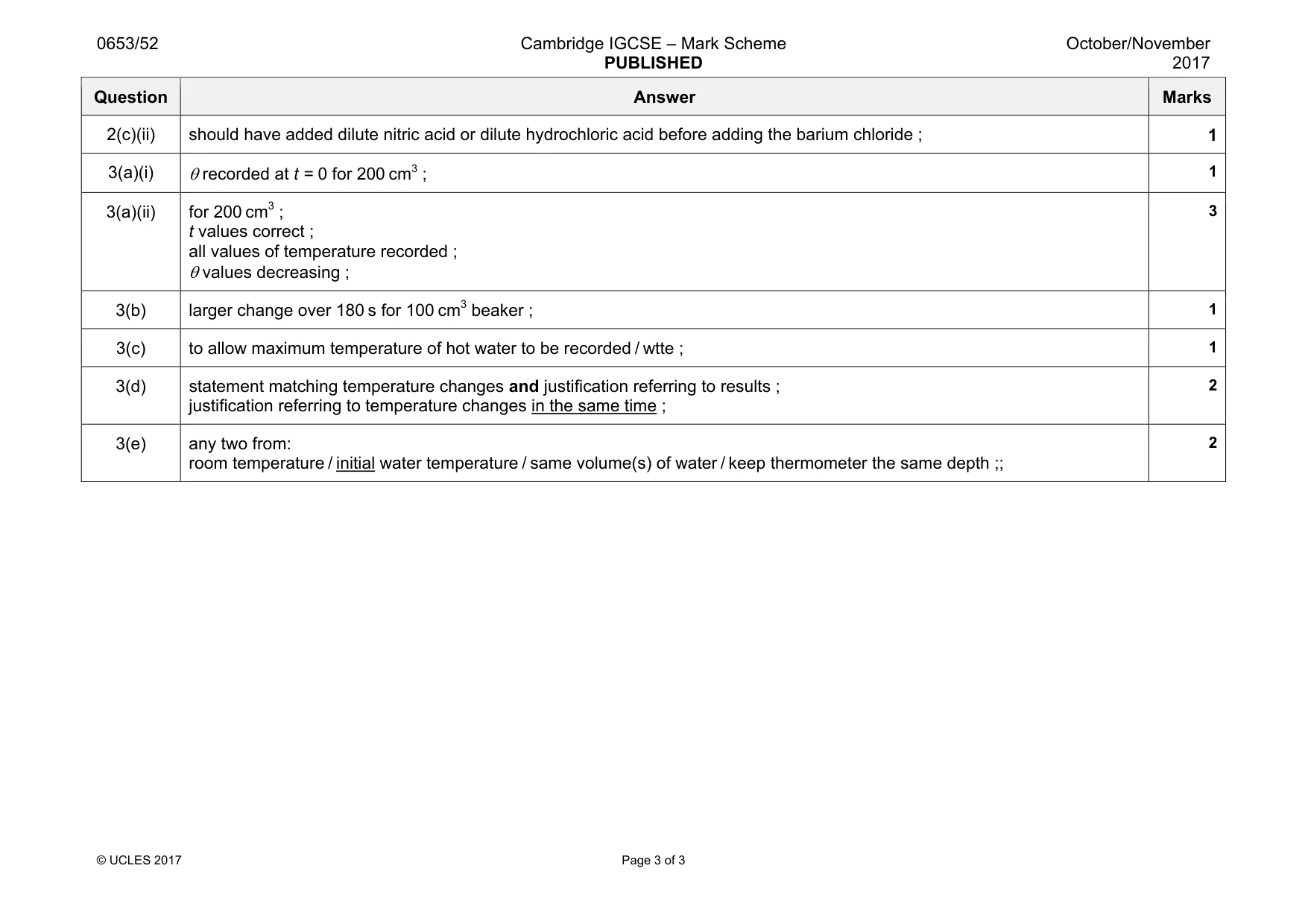 Mark scheme, page 3 of 3