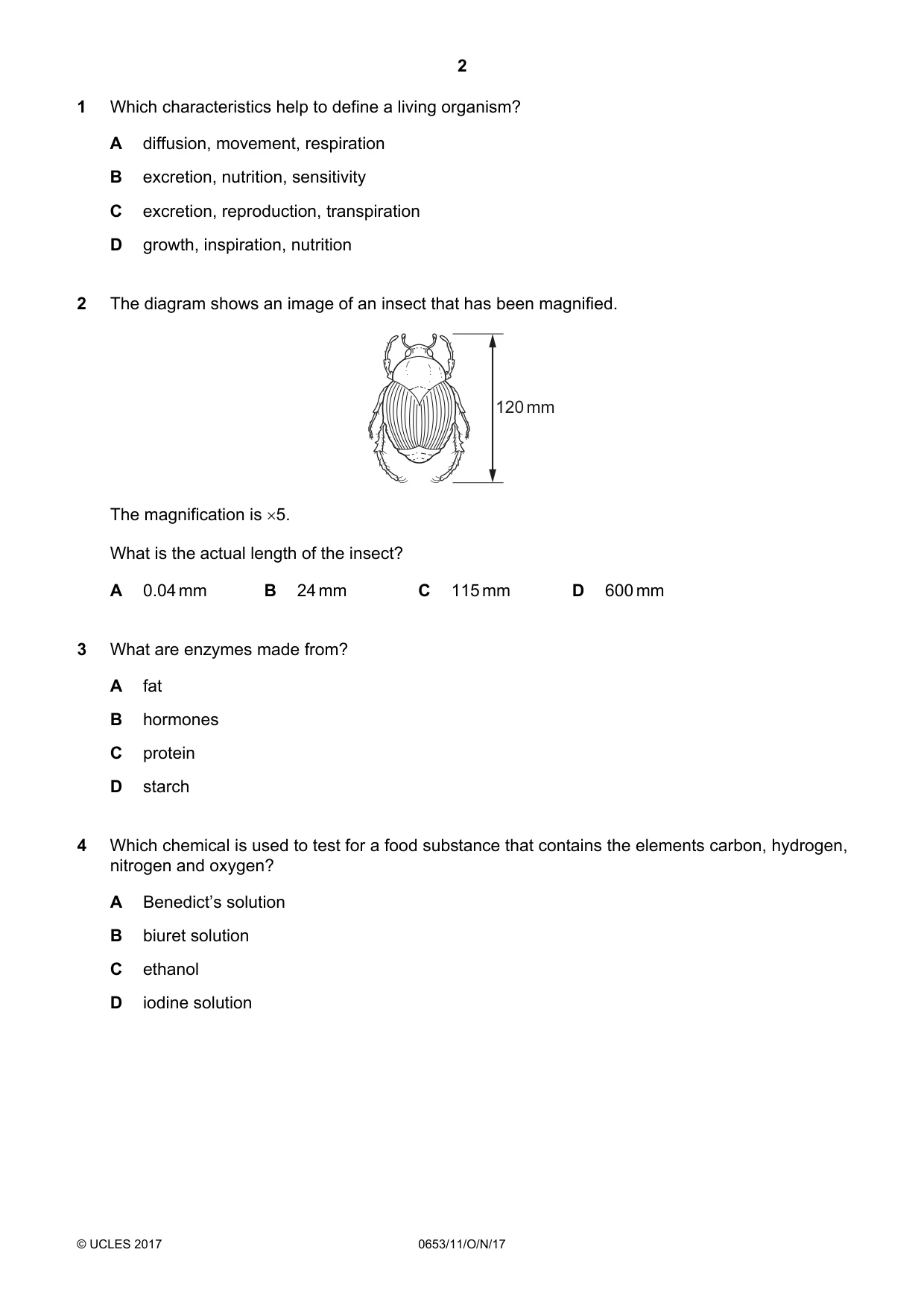 Cambridge IGCSE Science - Combined 0653 2017 Oct/Nov Paper 1 · Variant 1 question paper, page 2 of 16