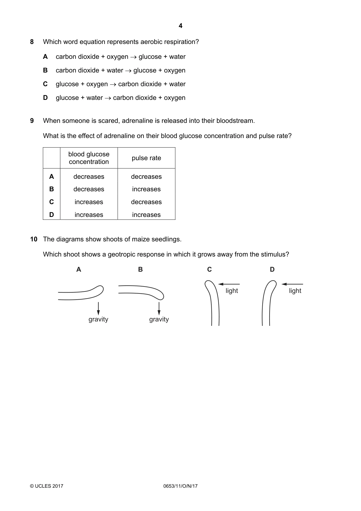 Cambridge IGCSE Science - Combined 0653 2017 Oct/Nov Paper 1 · Variant 1 question paper, page 4 of 16