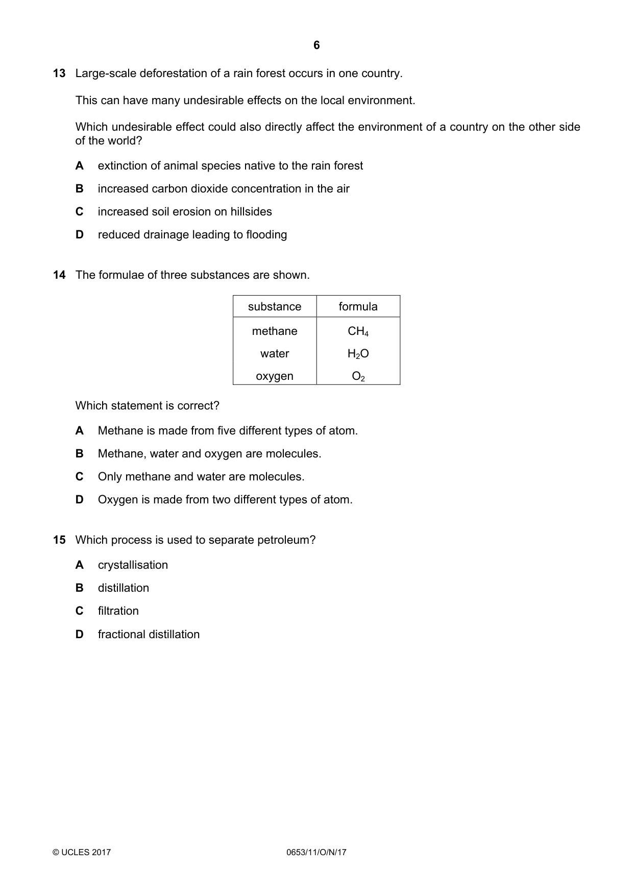 Cambridge IGCSE Science - Combined 0653 2017 Oct/Nov Paper 1 · Variant 1 question paper, page 6 of 16