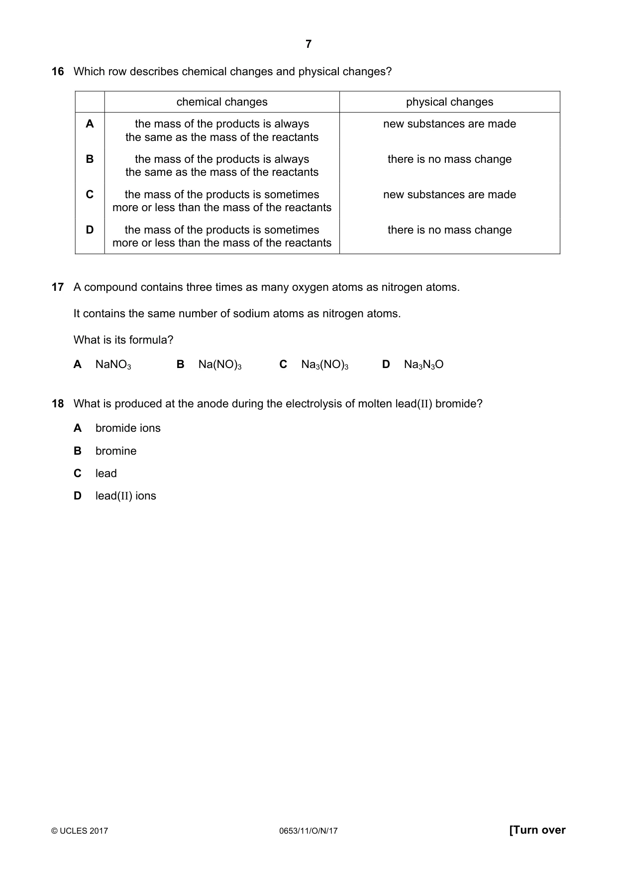 Cambridge IGCSE Science - Combined 0653 2017 Oct/Nov Paper 1 · Variant 1 question paper, page 7 of 16