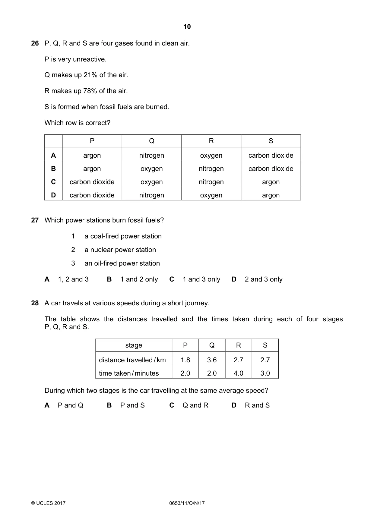 Cambridge IGCSE Science - Combined 0653 2017 Oct/Nov Paper 1 · Variant 1 question paper, page 10 of 16