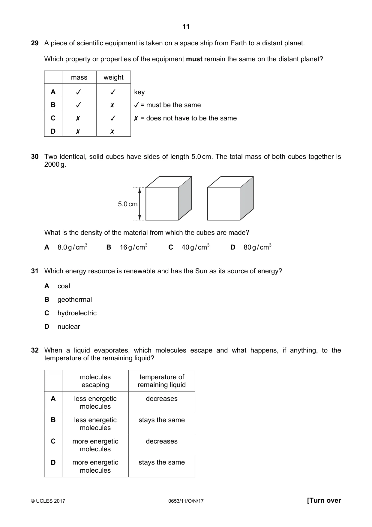 Cambridge IGCSE Science - Combined 0653 2017 Oct/Nov Paper 1 · Variant 1 question paper, page 11 of 16