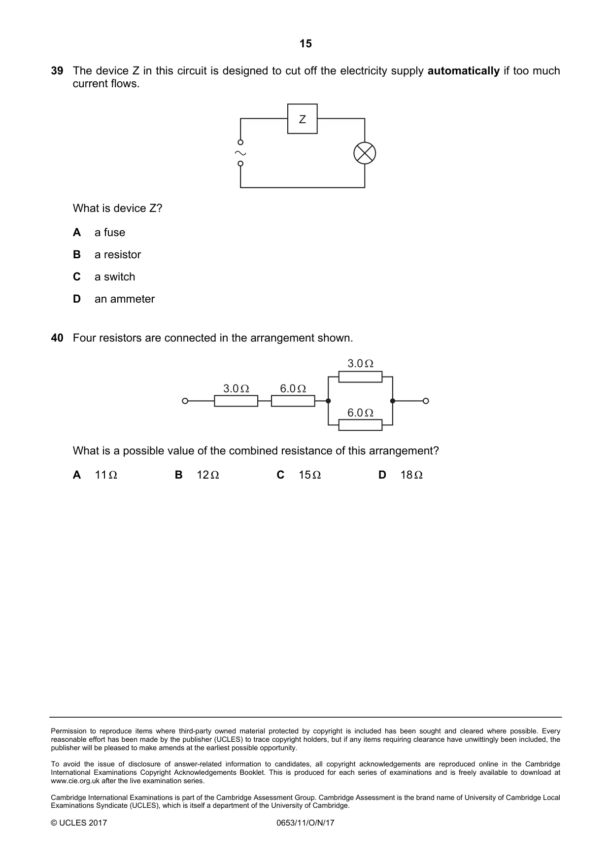 Cambridge IGCSE Science - Combined 0653 2017 Oct/Nov Paper 1 · Variant 1 question paper, page 15 of 16