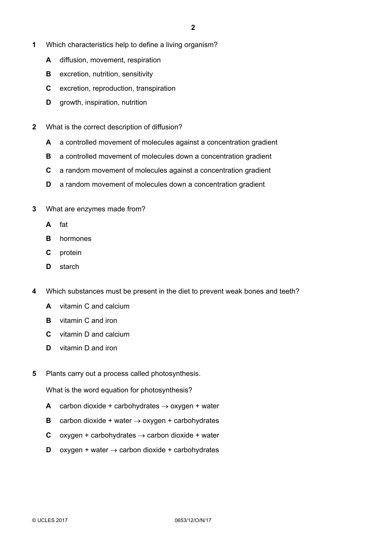 Cambridge IGCSE Science - Combined 0653 2017 Oct/Nov Paper 1 · Variant 2 question paper, page 2 of 16