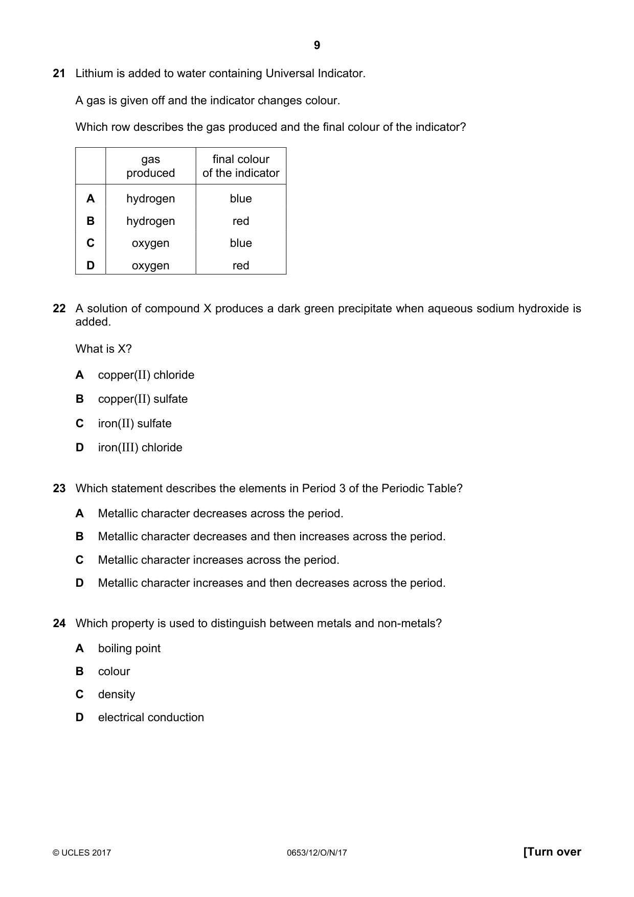 Cambridge IGCSE Science - Combined 0653 2017 Oct/Nov Paper 1 · Variant 2 question paper, page 9 of 16