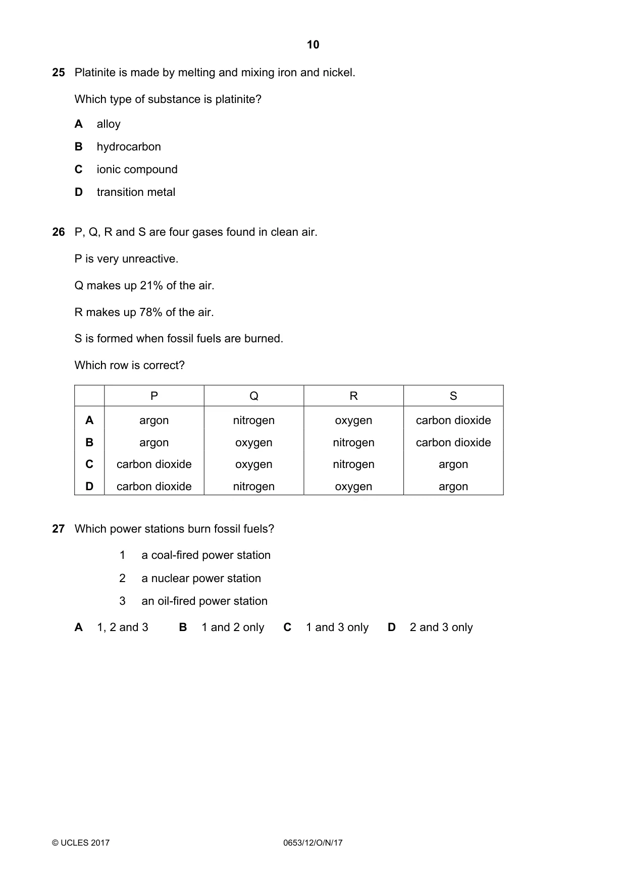 Cambridge IGCSE Science - Combined 0653 2017 Oct/Nov Paper 1 · Variant 2 question paper, page 10 of 16