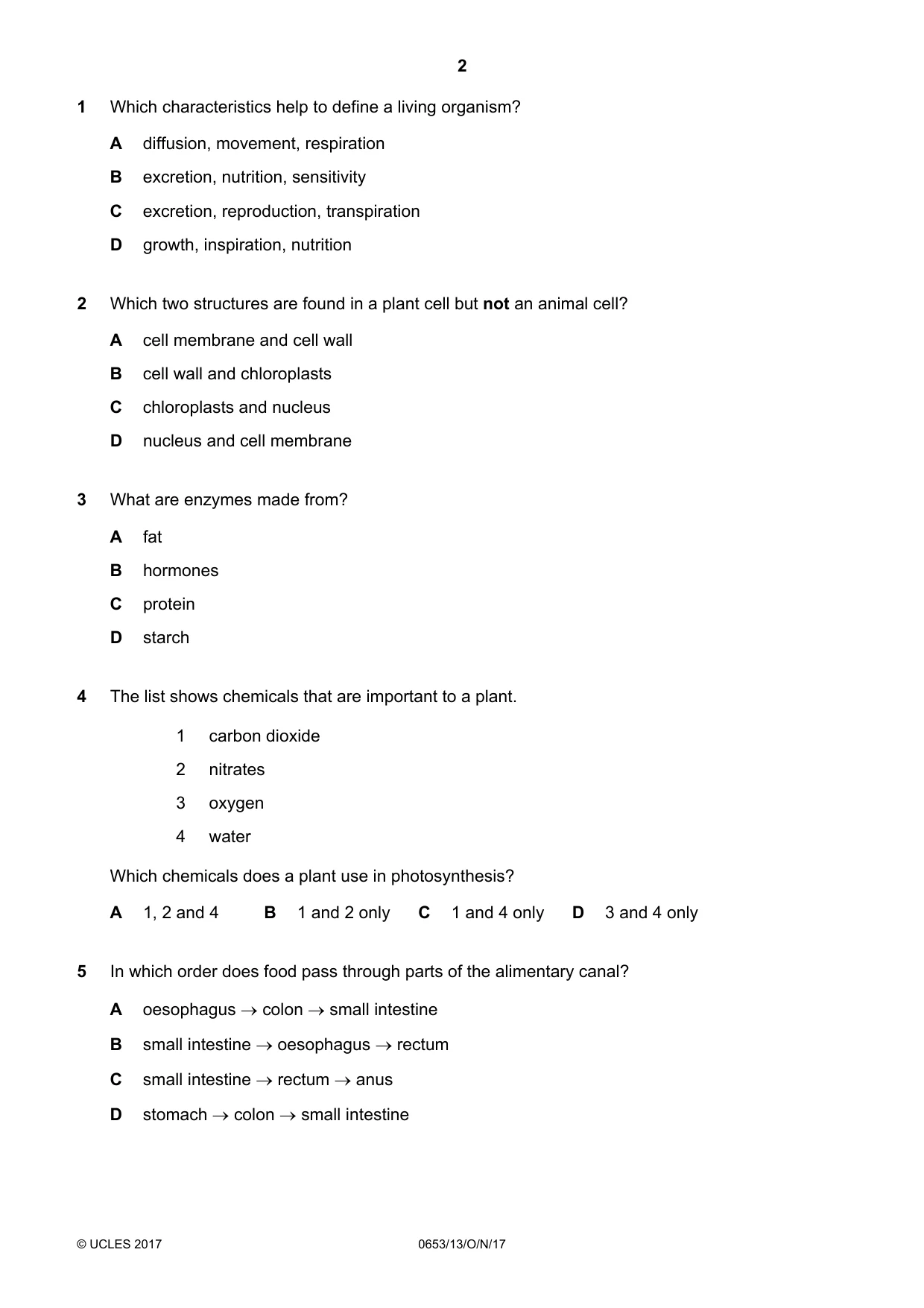 Cambridge IGCSE Science - Combined 0653 2017 Oct/Nov Paper 1 · Variant 3 question paper, page 2 of 16