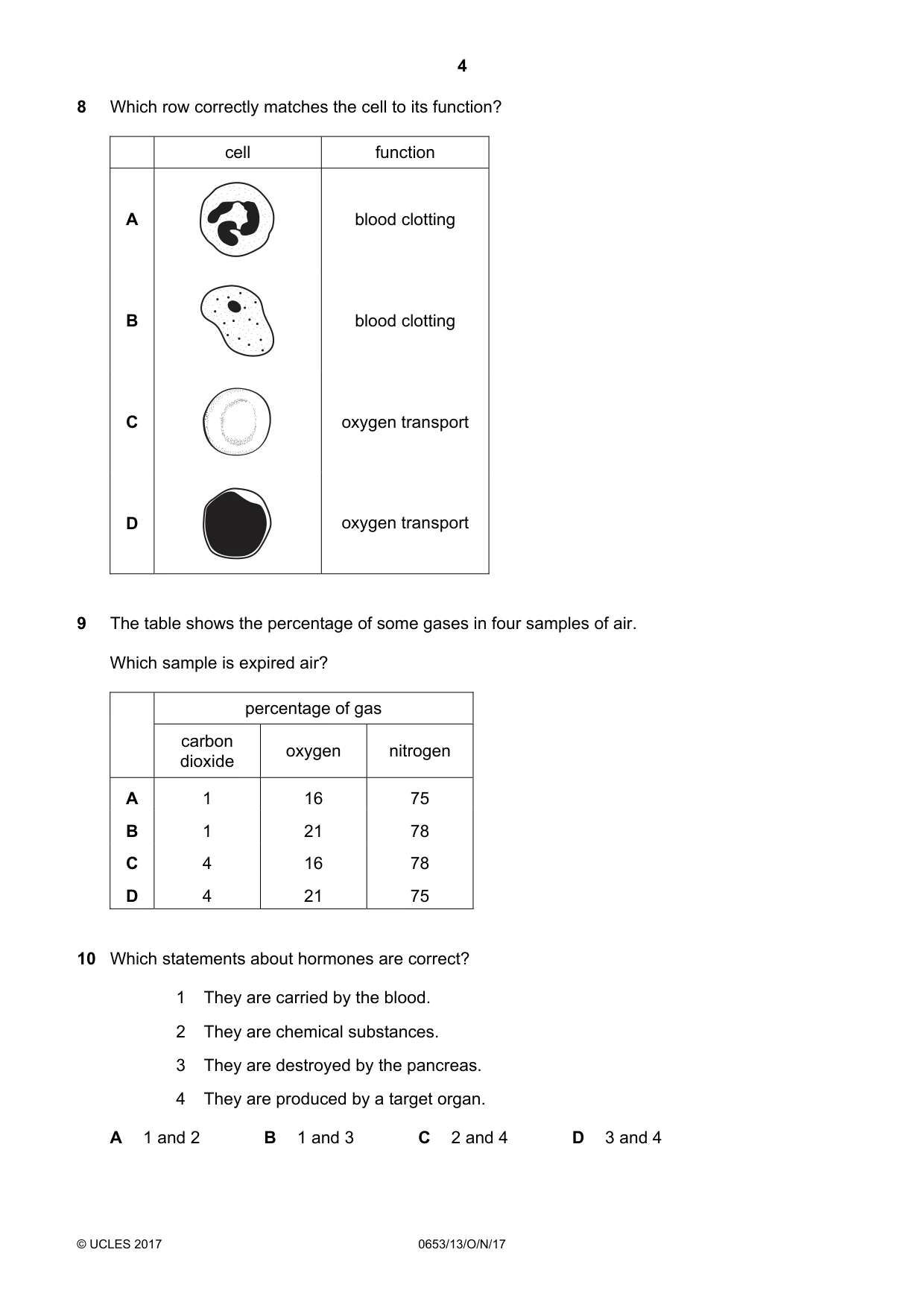 Cambridge IGCSE Science - Combined 0653 2017 Oct/Nov Paper 1 · Variant 3 question paper, page 4 of 16