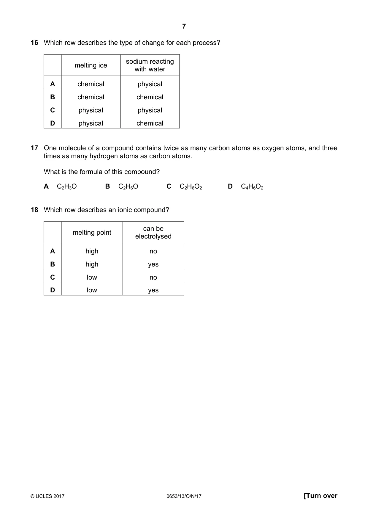 Cambridge IGCSE Science - Combined 0653 2017 Oct/Nov Paper 1 · Variant 3 question paper, page 7 of 16