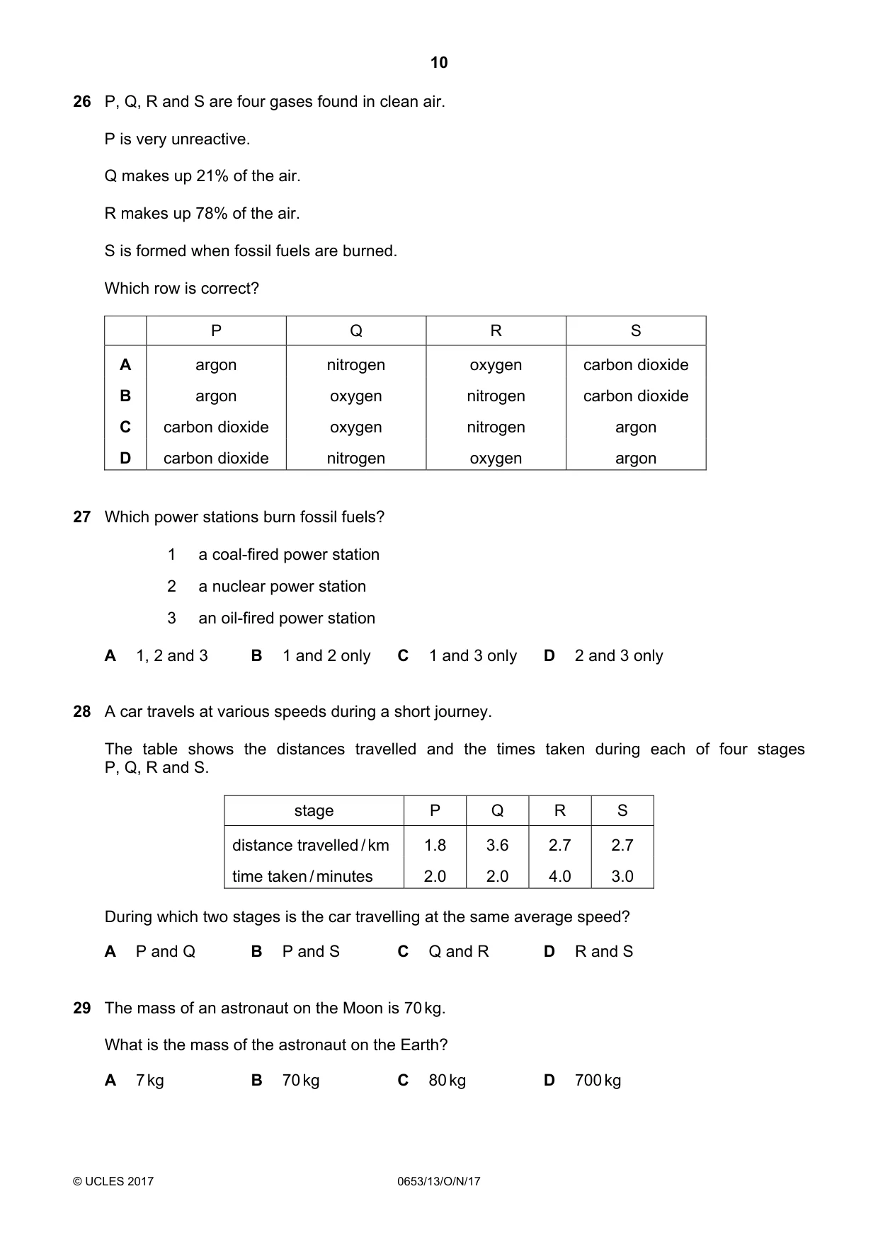 Cambridge IGCSE Science - Combined 0653 2017 Oct/Nov Paper 1 · Variant 3 question paper, page 10 of 16