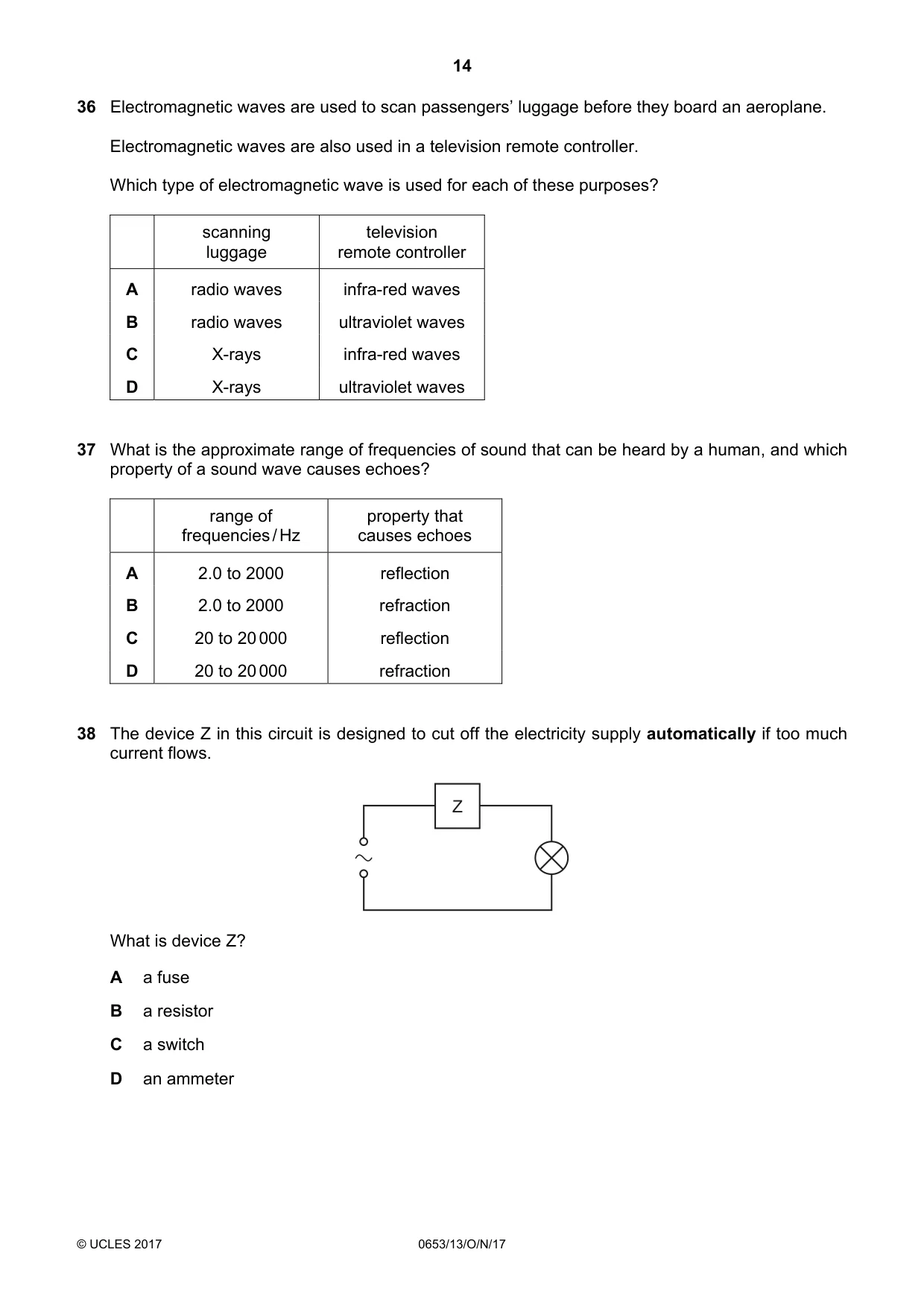 Cambridge IGCSE Science - Combined 0653 2017 Oct/Nov Paper 1 · Variant 3 question paper, page 14 of 16