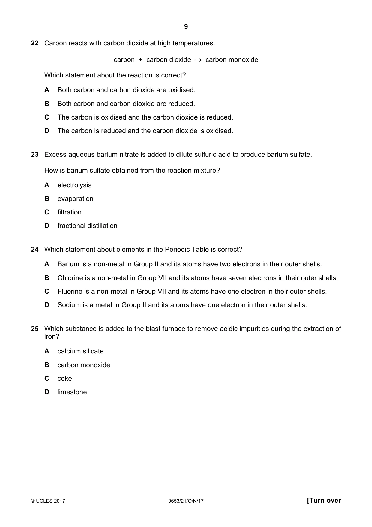 Cambridge IGCSE Science - Combined 0653 2017 Oct/Nov Paper 2 · Variant 1 question paper, page 9 of 16