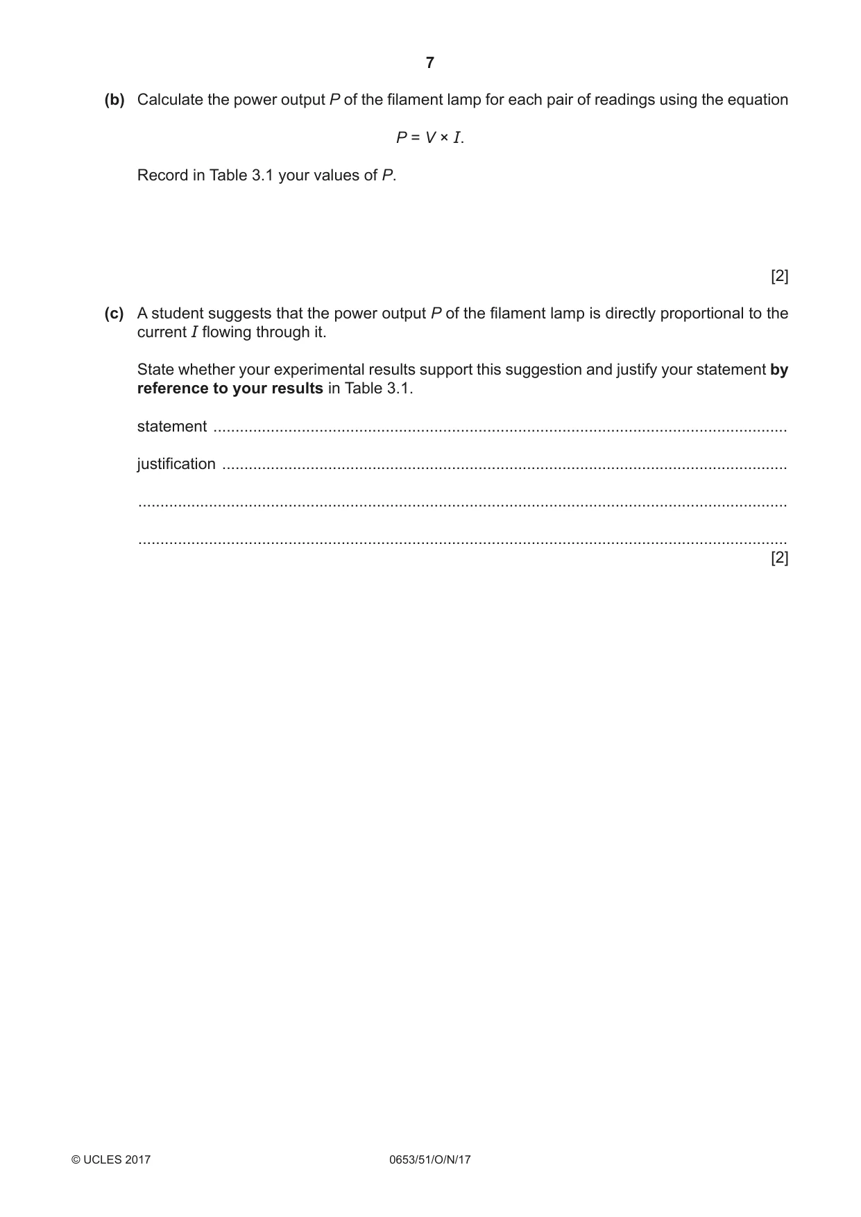 Cambridge IGCSE Science - Combined 0653 2017 Oct/Nov Paper 5 · Variant 1 question paper, page 7 of 8