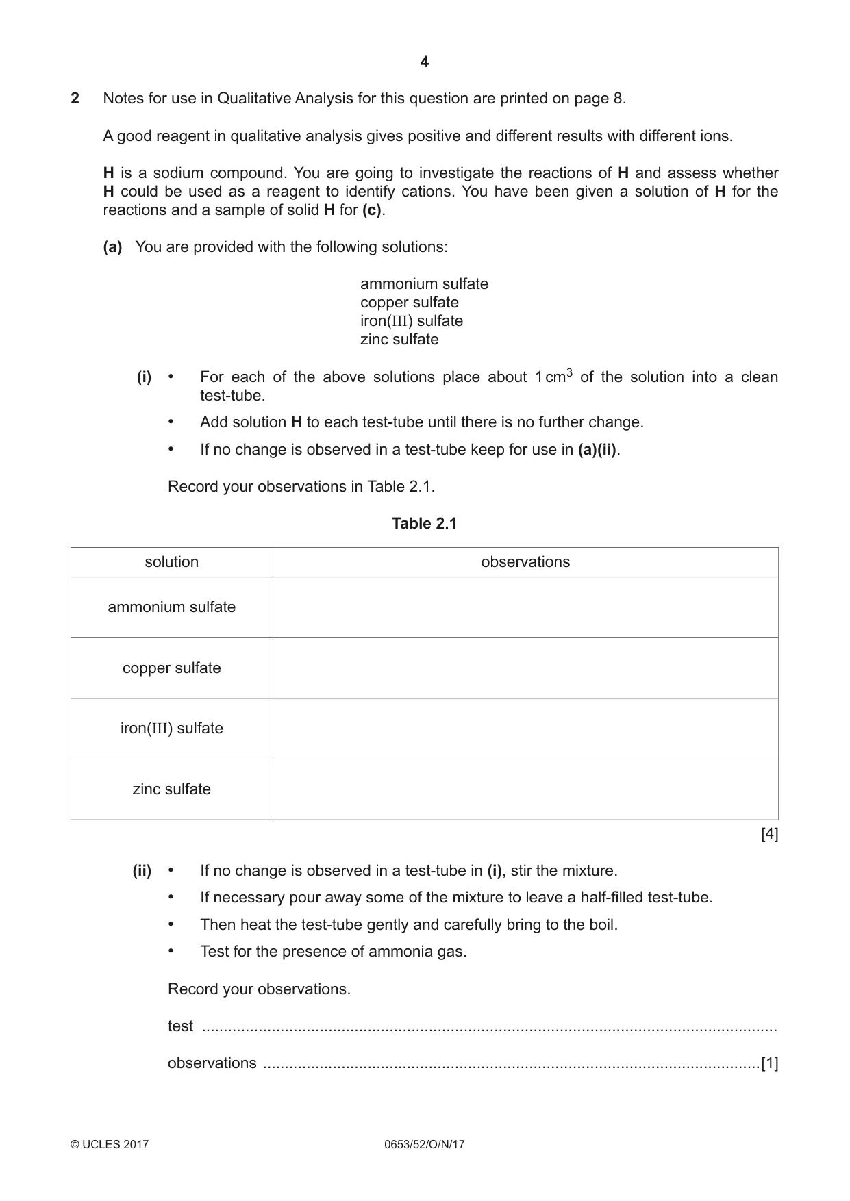 Cambridge IGCSE Science - Combined 0653 2017 Oct/Nov Paper 5 · Variant 2 question paper, page 4 of 8