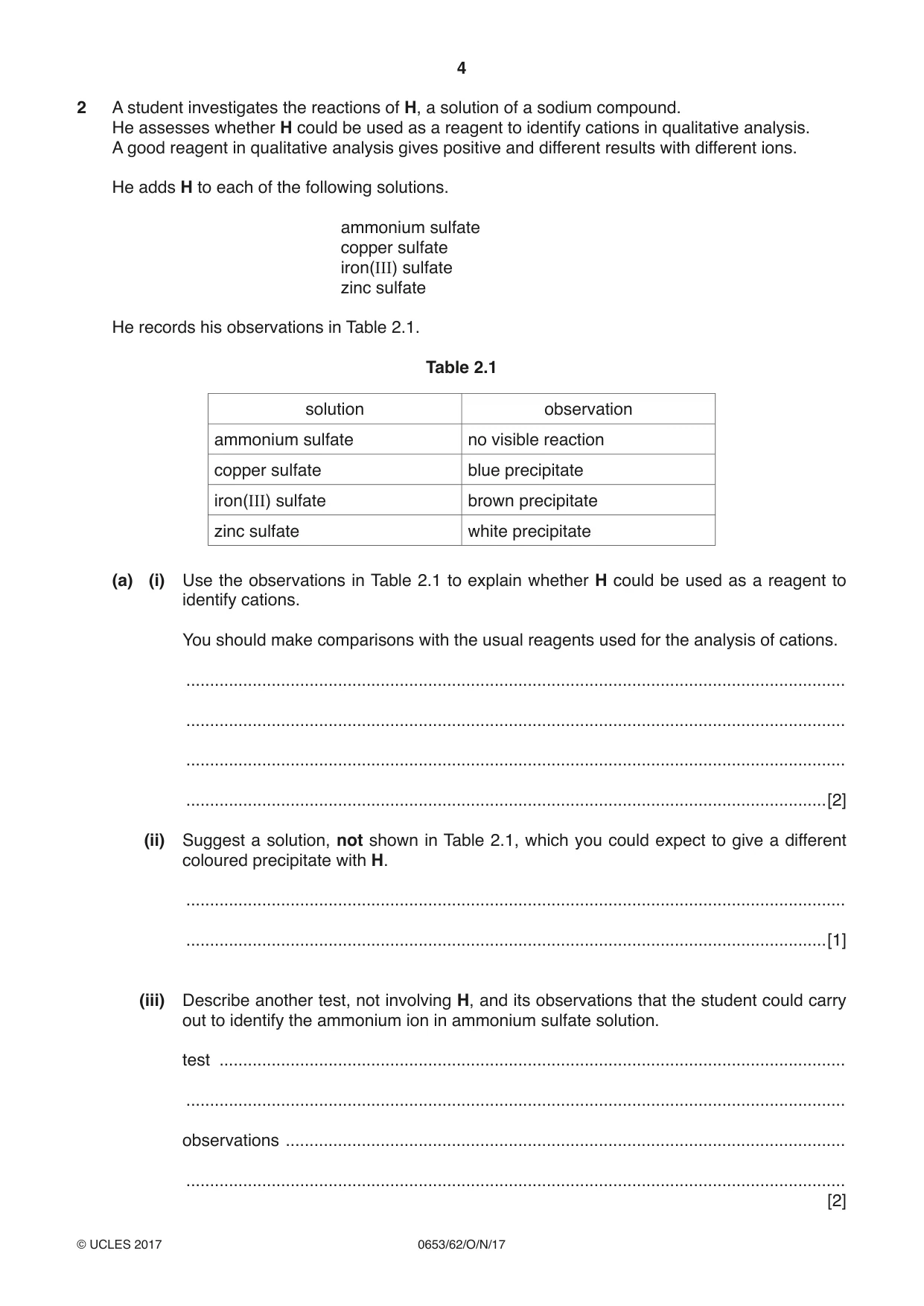 Cambridge IGCSE Science - Combined 0653 2017 Oct/Nov Paper 6 · Variant 2 question paper, page 4 of 20