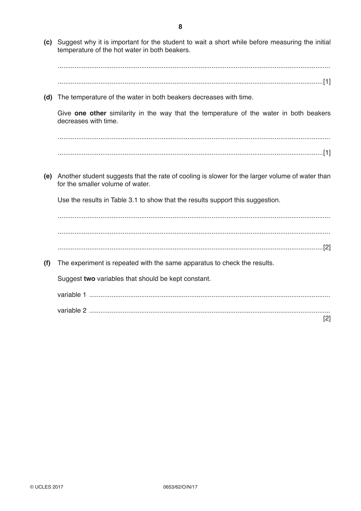 Cambridge IGCSE Science - Combined 0653 2017 Oct/Nov Paper 6 · Variant 2 question paper, page 8 of 20