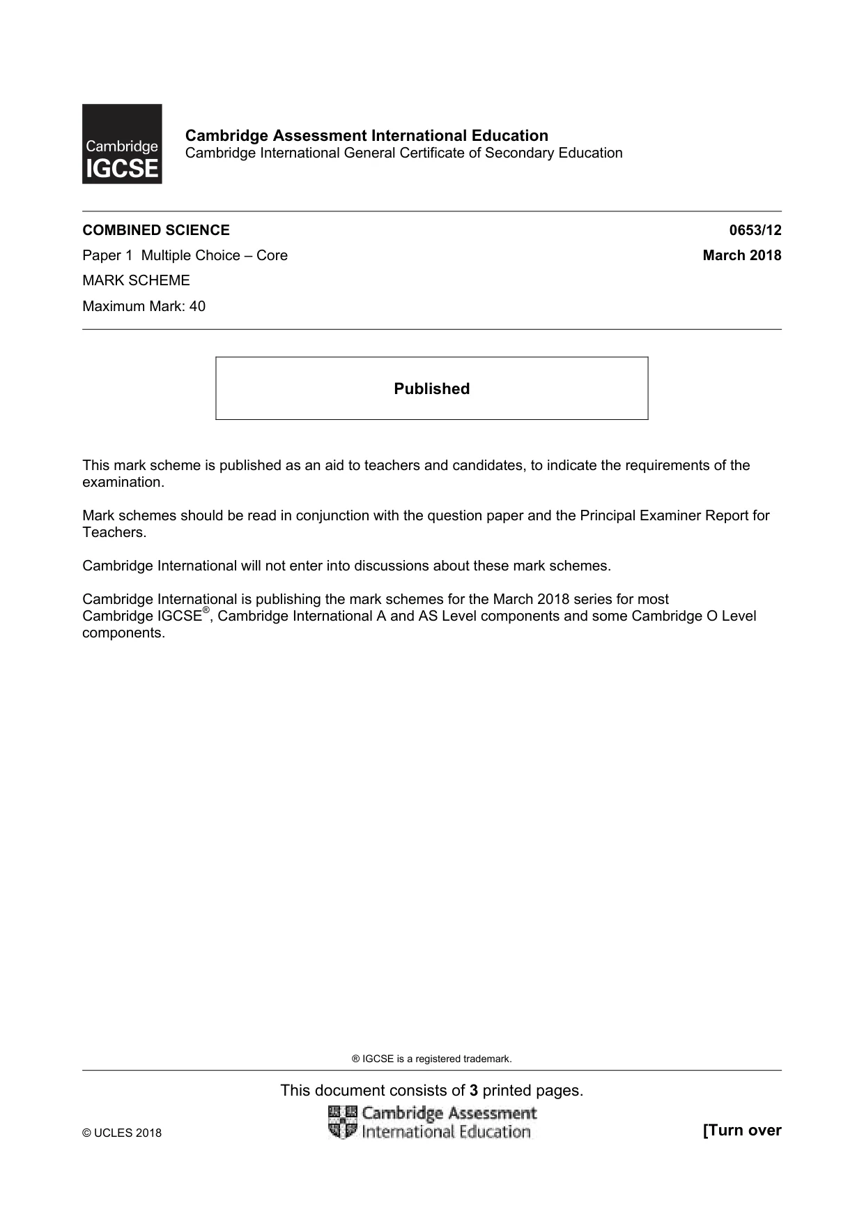 Mark scheme, page 1 of 3