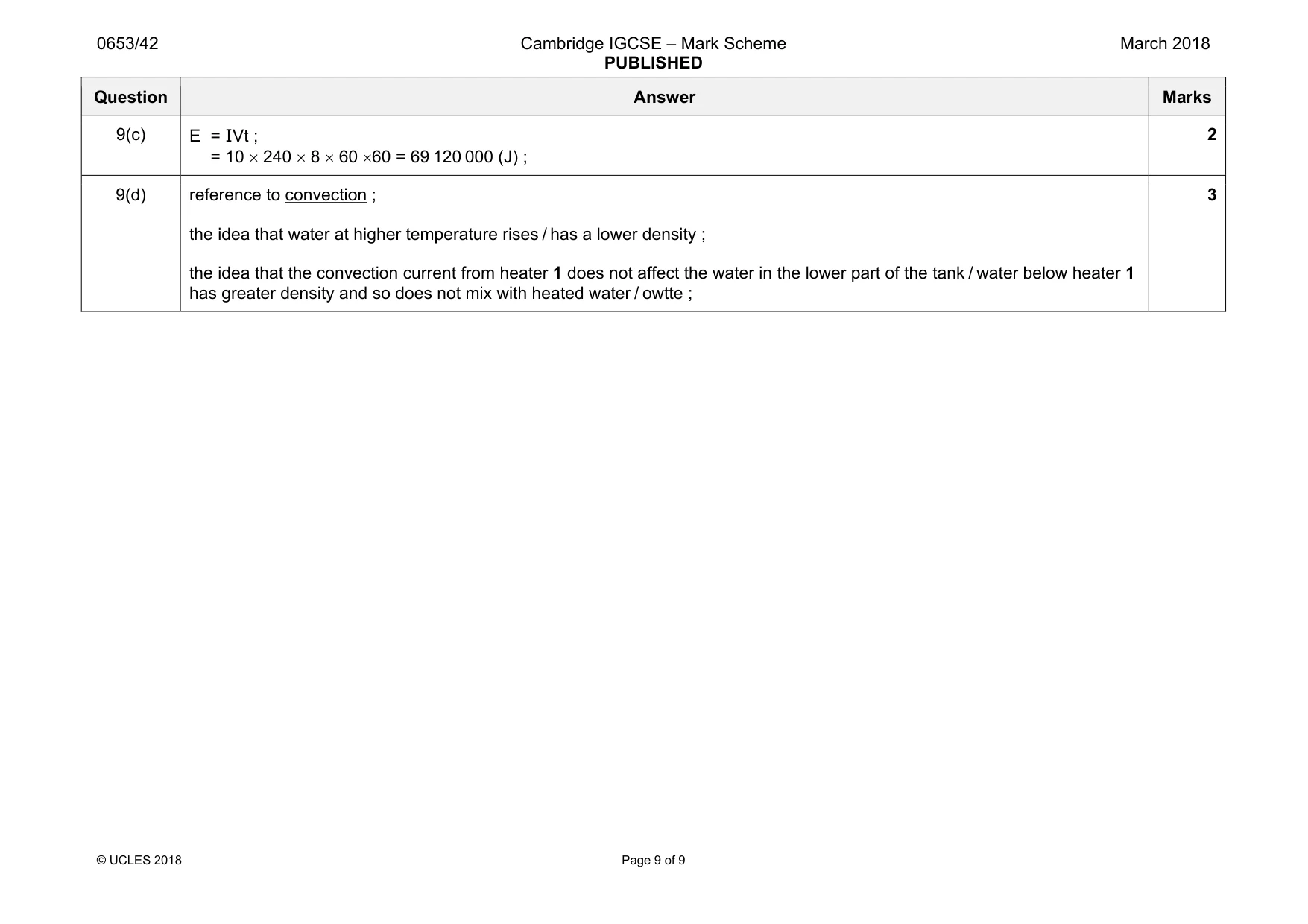 Mark scheme, page 9 of 9