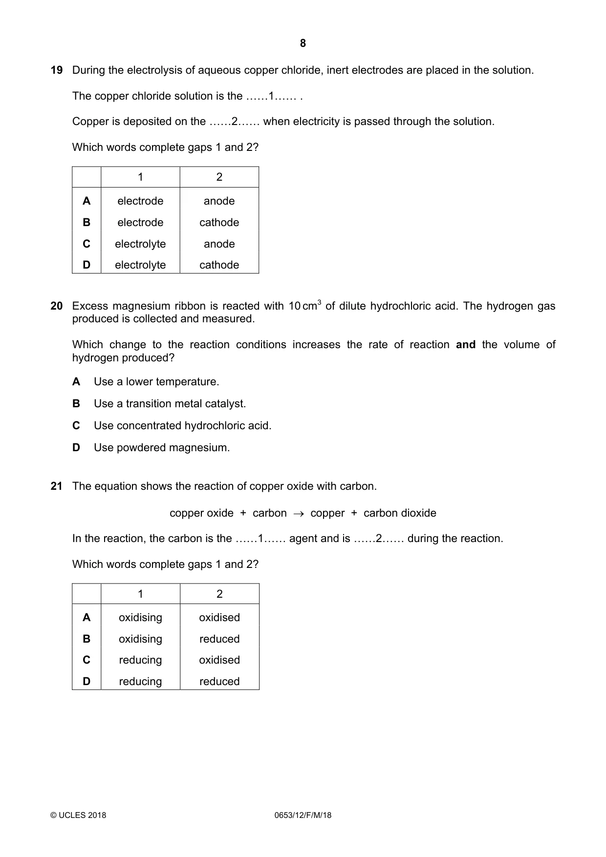 Cambridge IGCSE Science - Combined 0653 2018 Feb/March Paper 1 · Variant 2 question paper, page 8 of 16