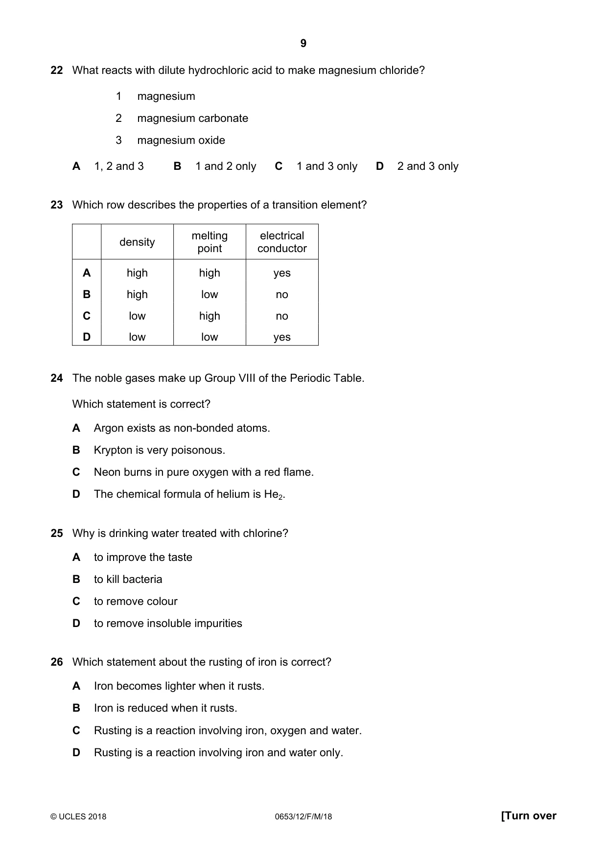 Cambridge IGCSE Science - Combined 0653 2018 Feb/March Paper 1 · Variant 2 question paper, page 9 of 16