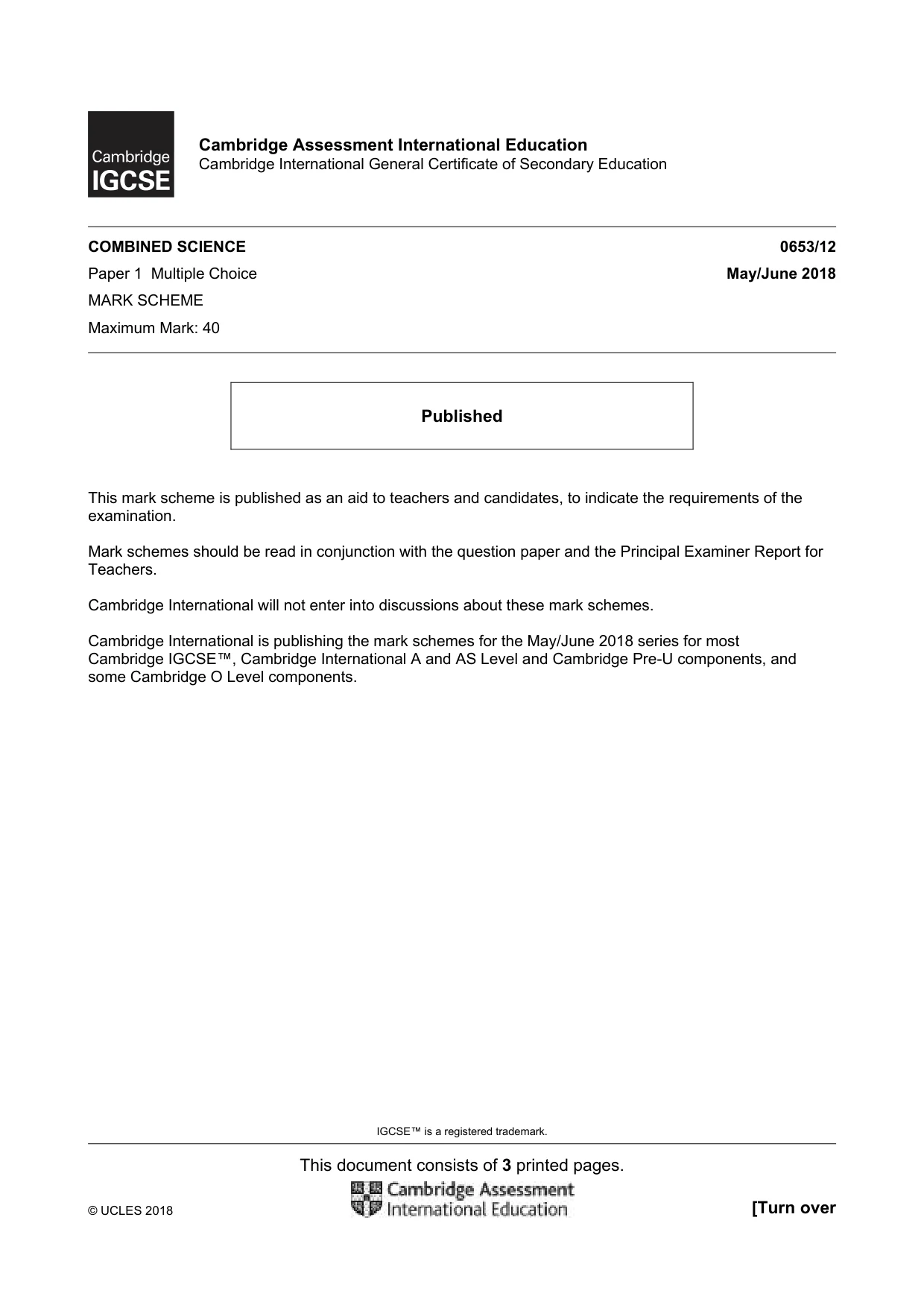 Mark scheme, page 1 of 3