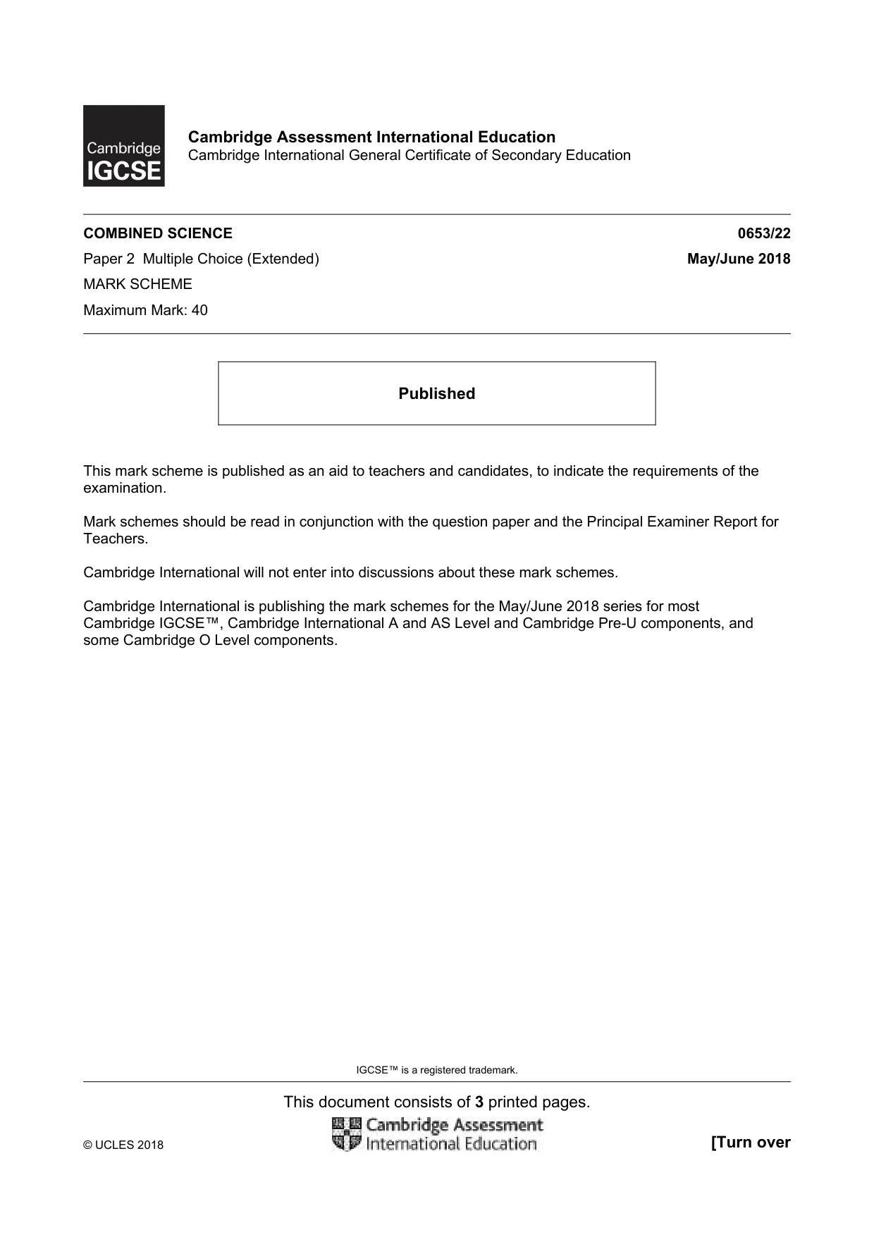 Mark scheme, page 1 of 3