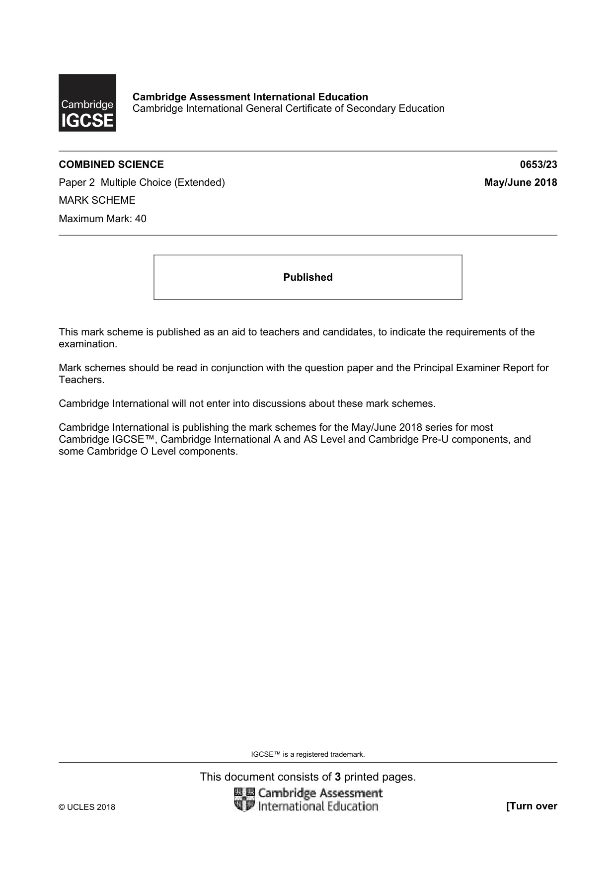 Mark scheme, page 1 of 3