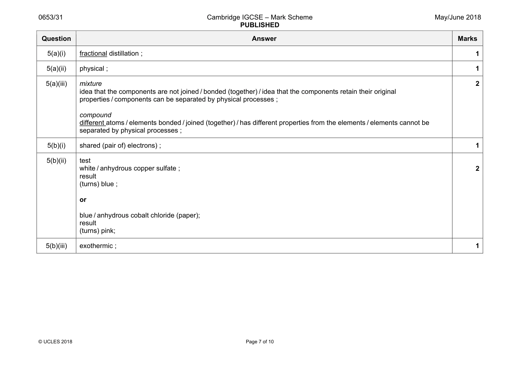 Mark scheme, page 7 of 10