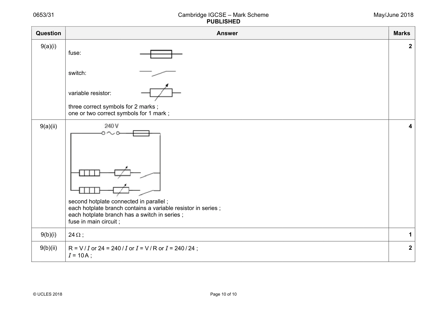Mark scheme, page 10 of 10