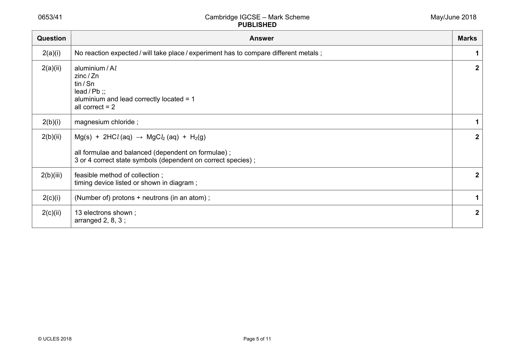Mark scheme, page 5 of 11