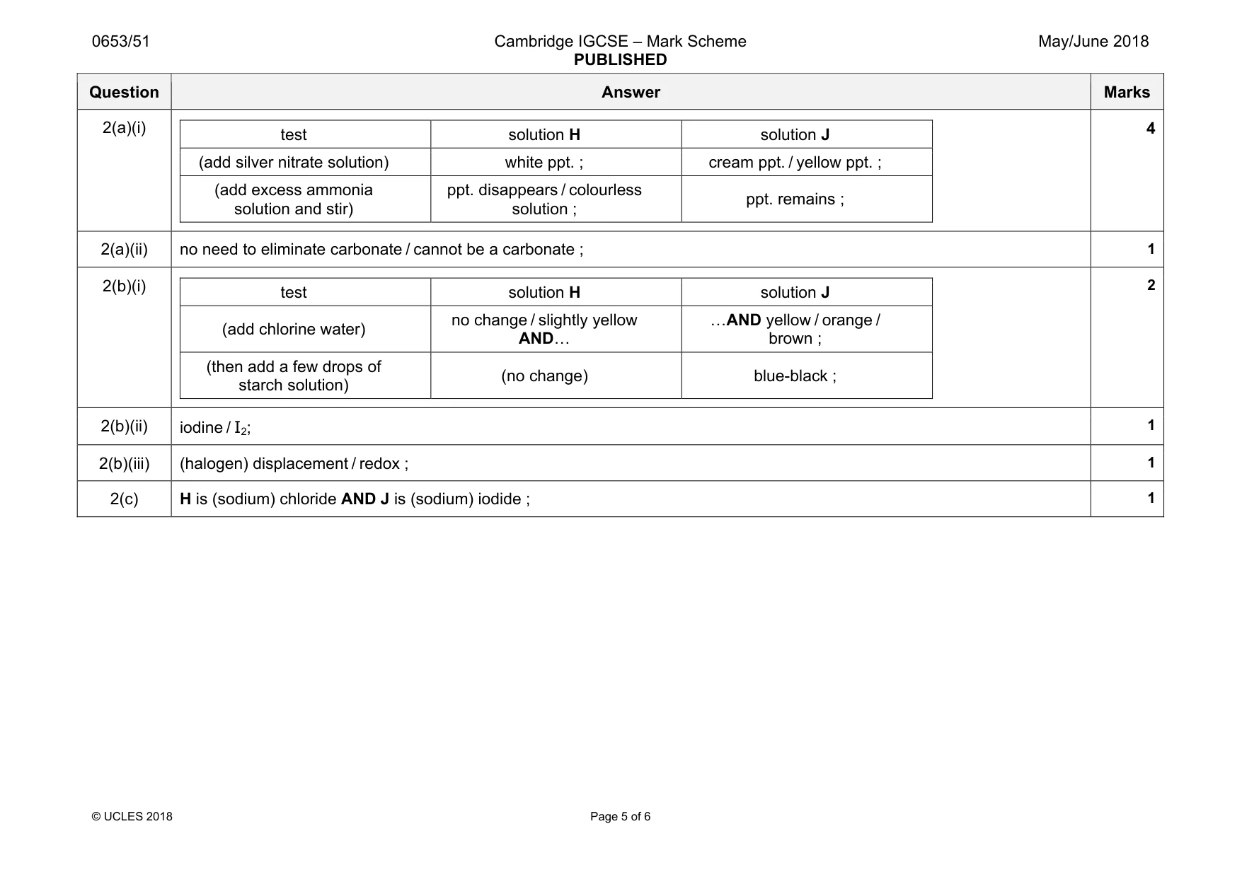 Mark scheme, page 5 of 6