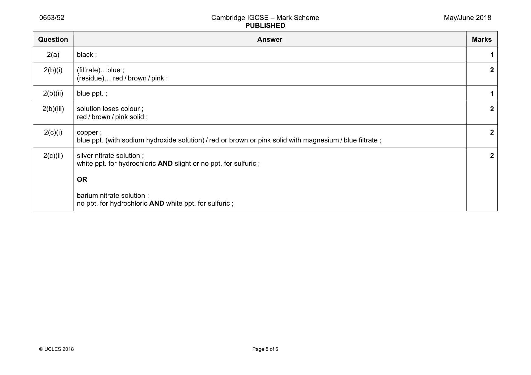 Mark scheme, page 5 of 6