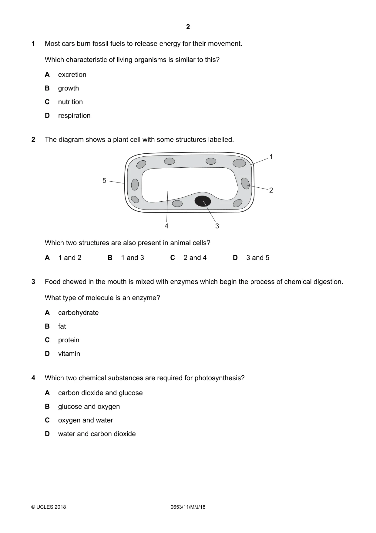 Cambridge IGCSE Science - Combined 0653 2018 May/June Paper 1 · Variant 1 question paper, page 2 of 16