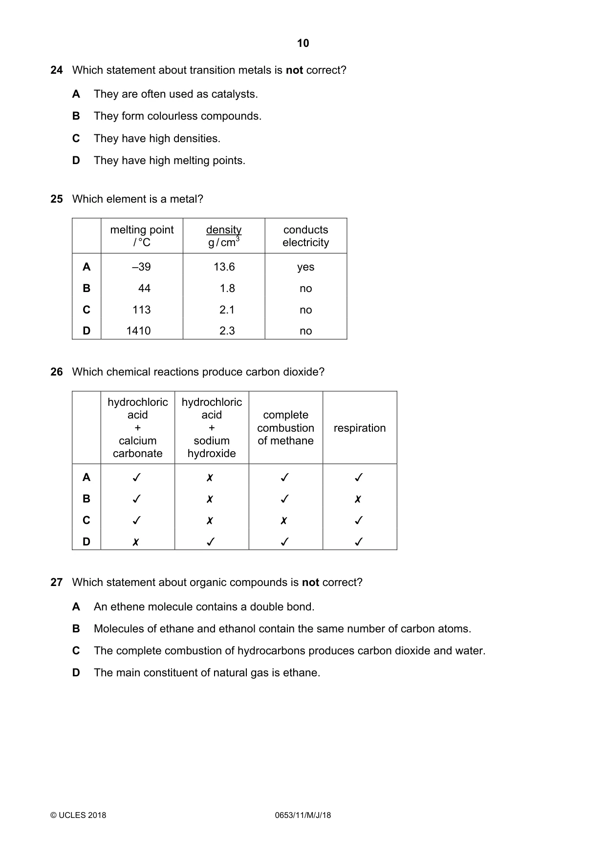 Cambridge IGCSE Science - Combined 0653 2018 May/June Paper 1 · Variant 1 question paper, page 10 of 16