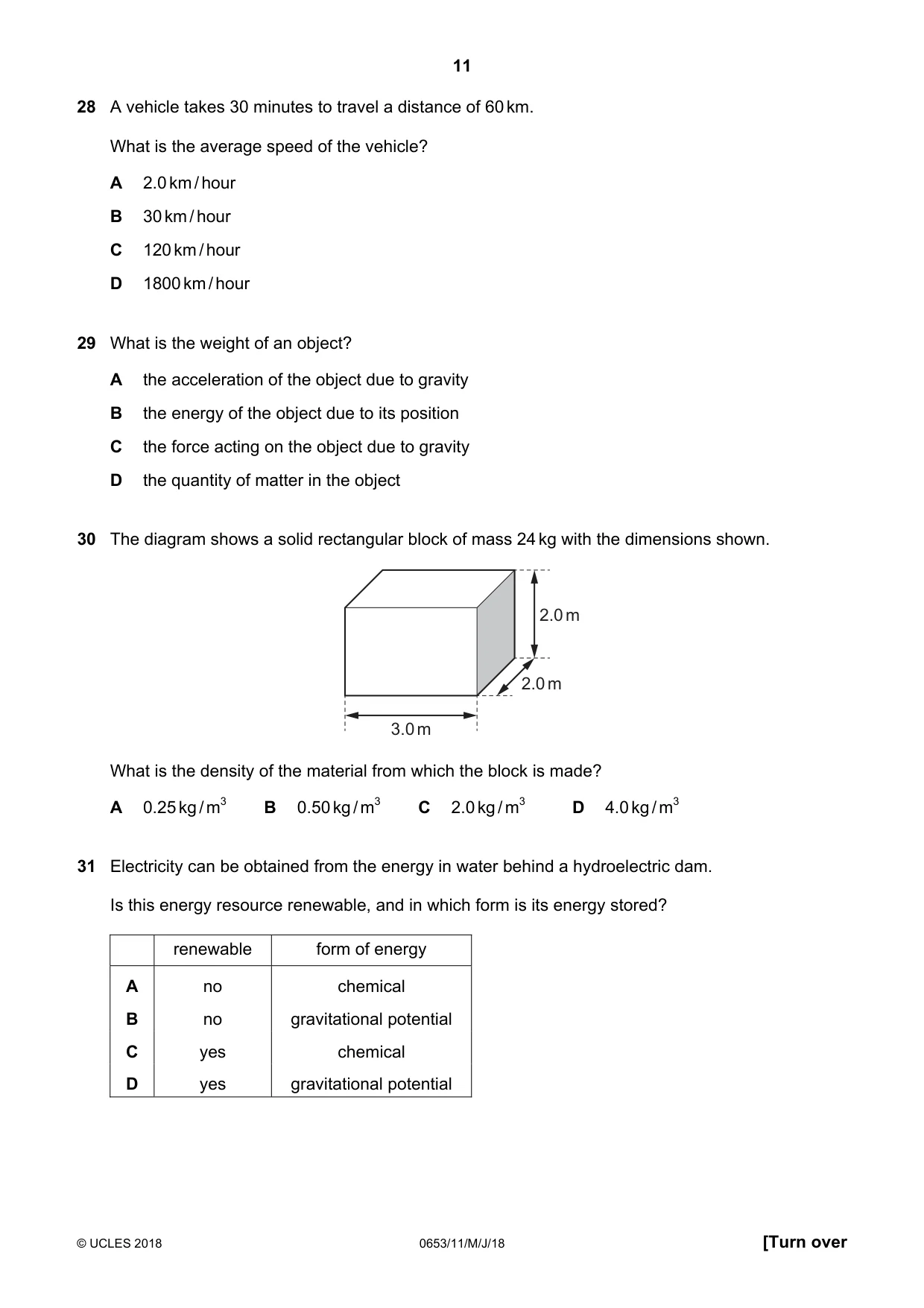 Cambridge IGCSE Science - Combined 0653 2018 May/June Paper 1 · Variant 1 question paper, page 11 of 16