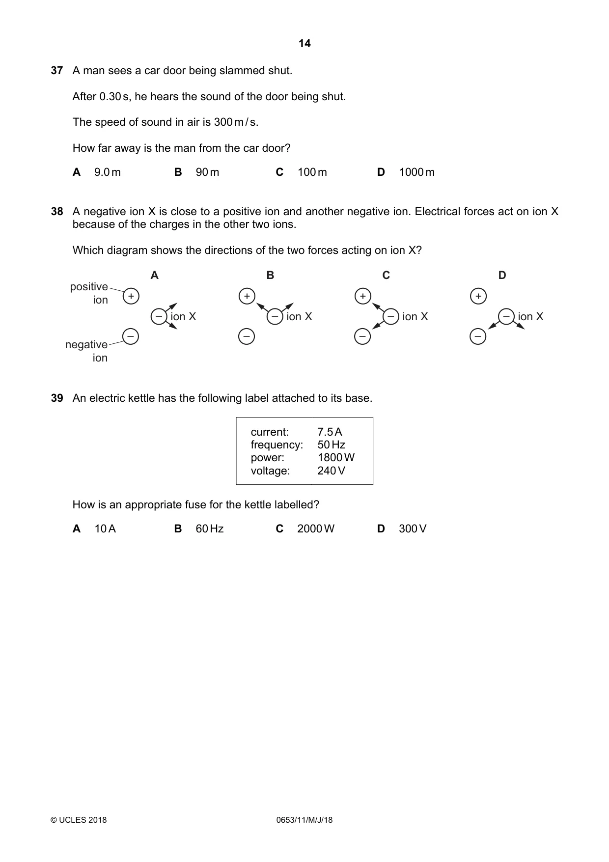 Cambridge IGCSE Science - Combined 0653 2018 May/June Paper 1 · Variant 1 question paper, page 14 of 16